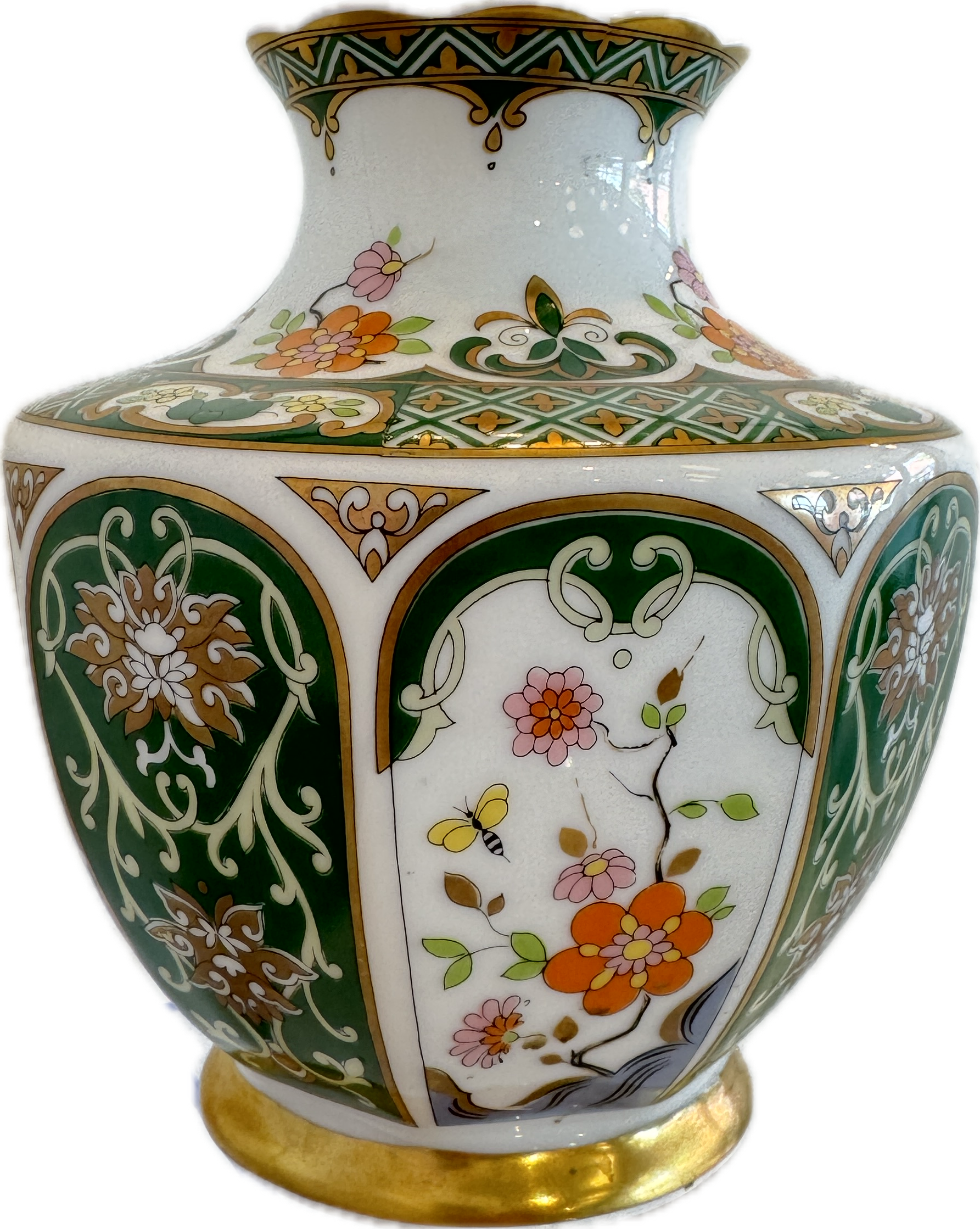 Antique Green floral vase from Paris