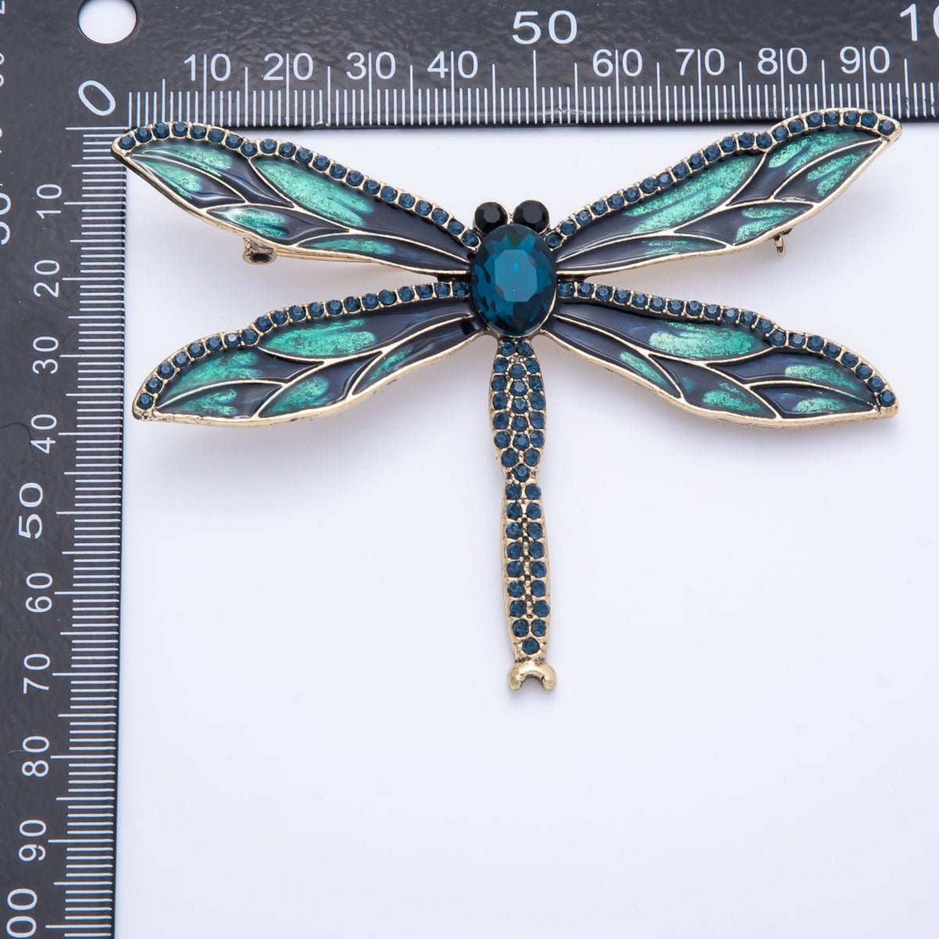 Dragonfly Enamel Brooch - Antique Gold