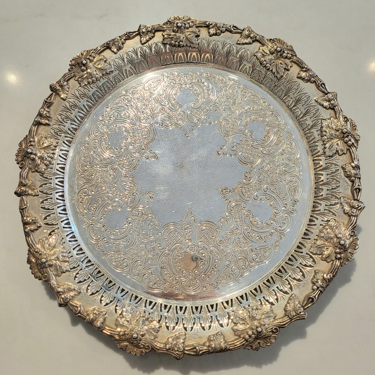 Vintage Birks Grapevine Silver Plated Tray - from Paris