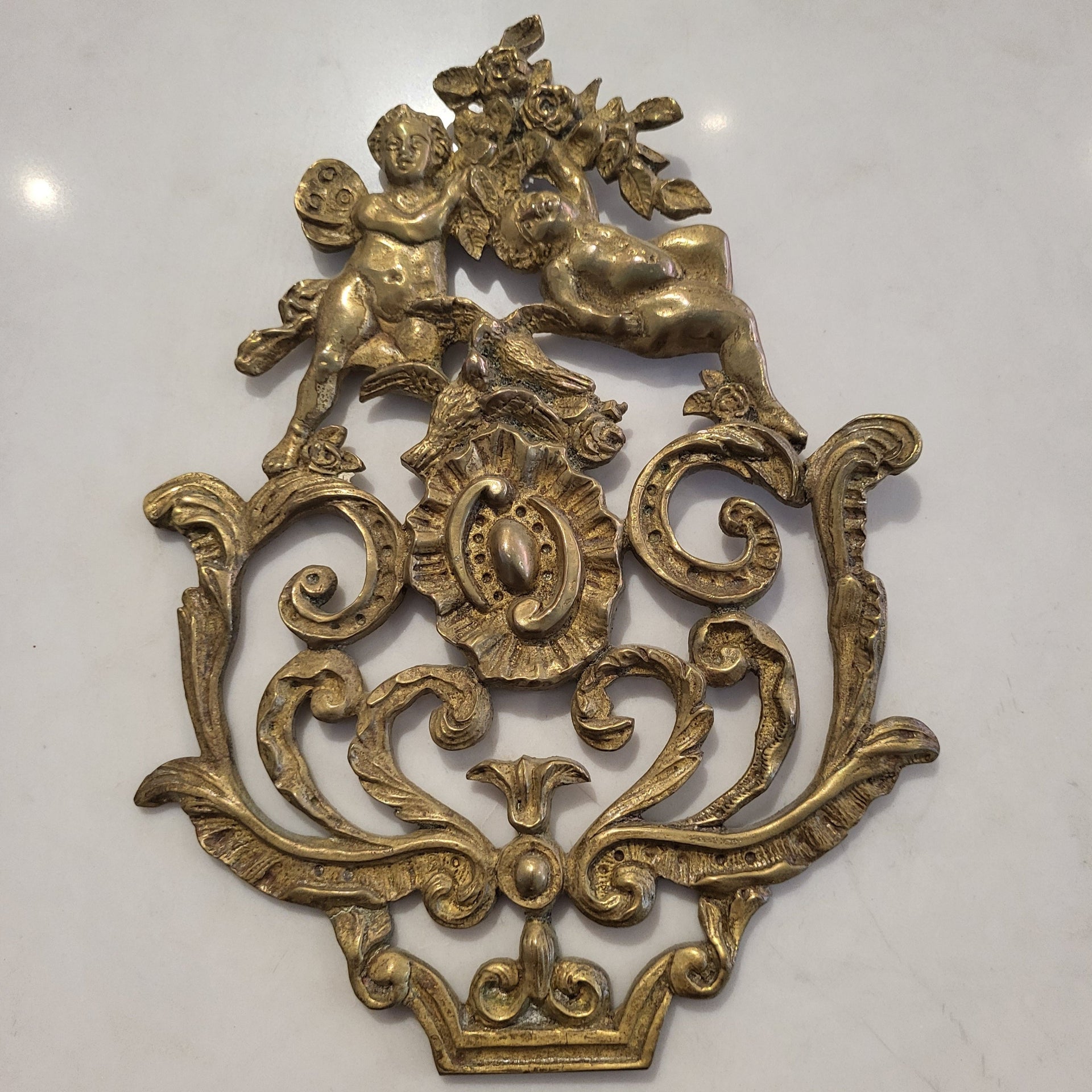 Vintage Brass Cherub Wall Hanging - from Paris