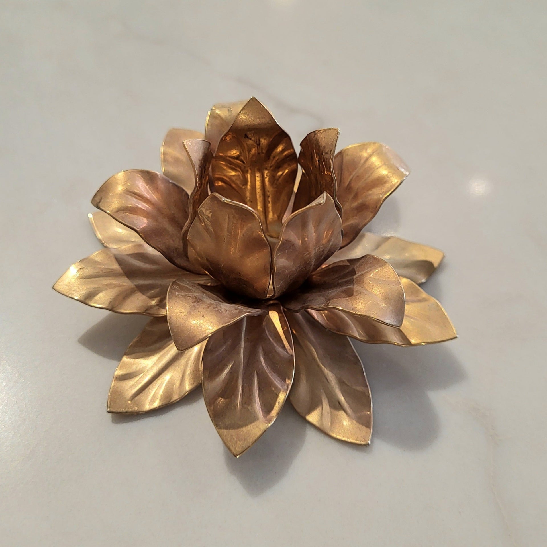 Vintage Brass Lotus Candle Holder - from Paris