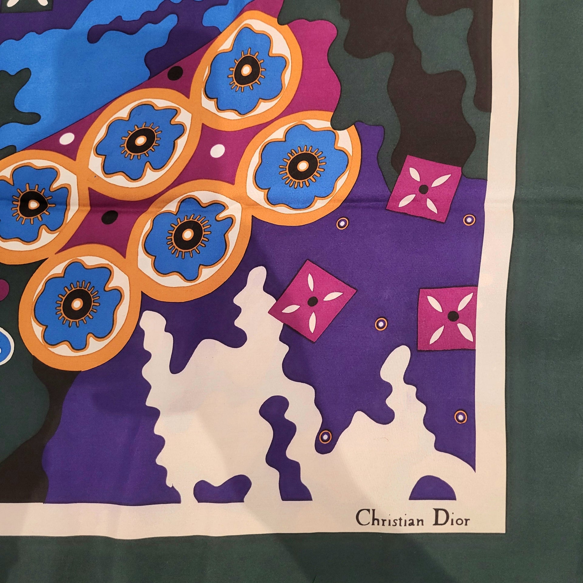 Vintage Dior Green Print Silk Scarf - from Paris
