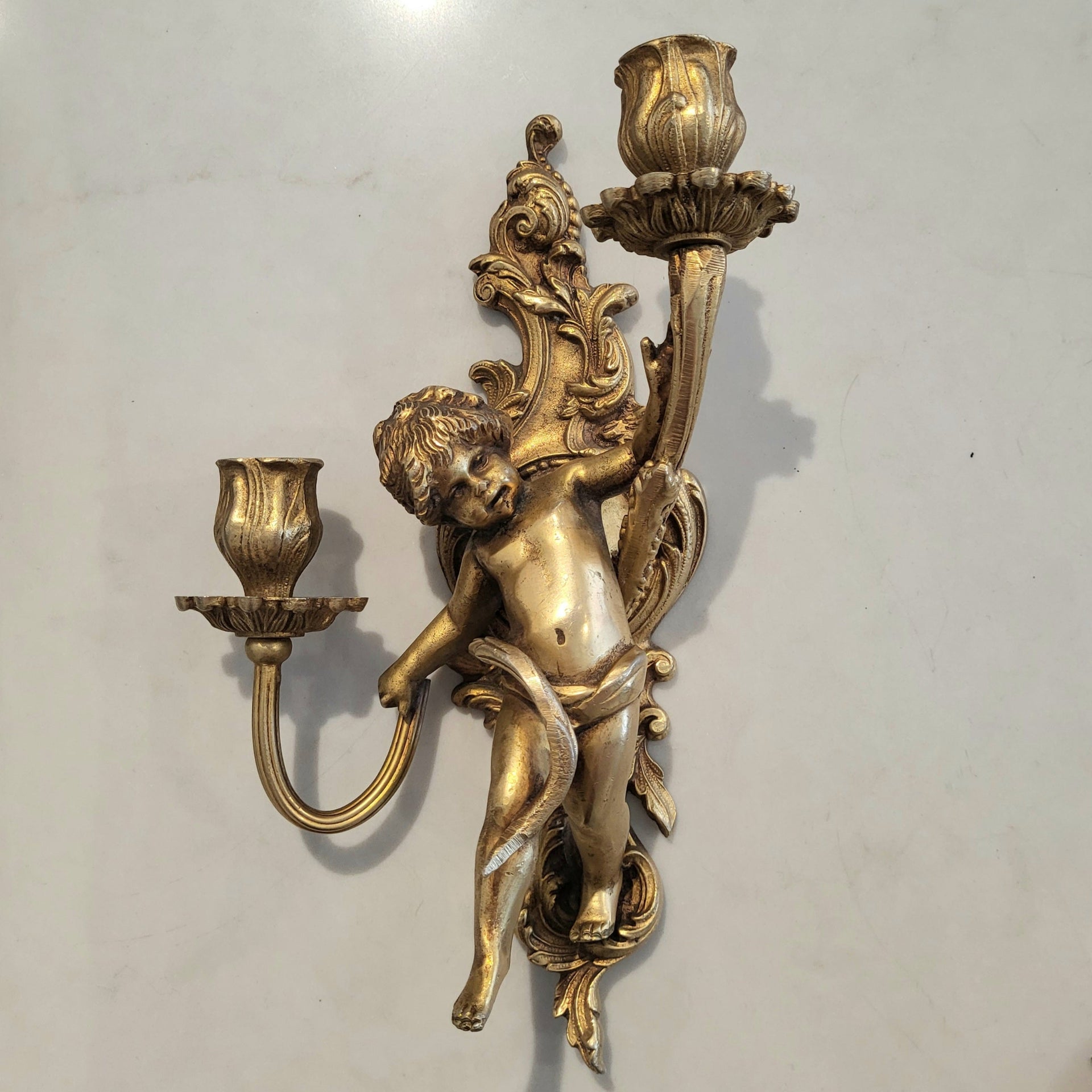 Vintage Gilt Cherub Double Wall Sconce - from Paris
