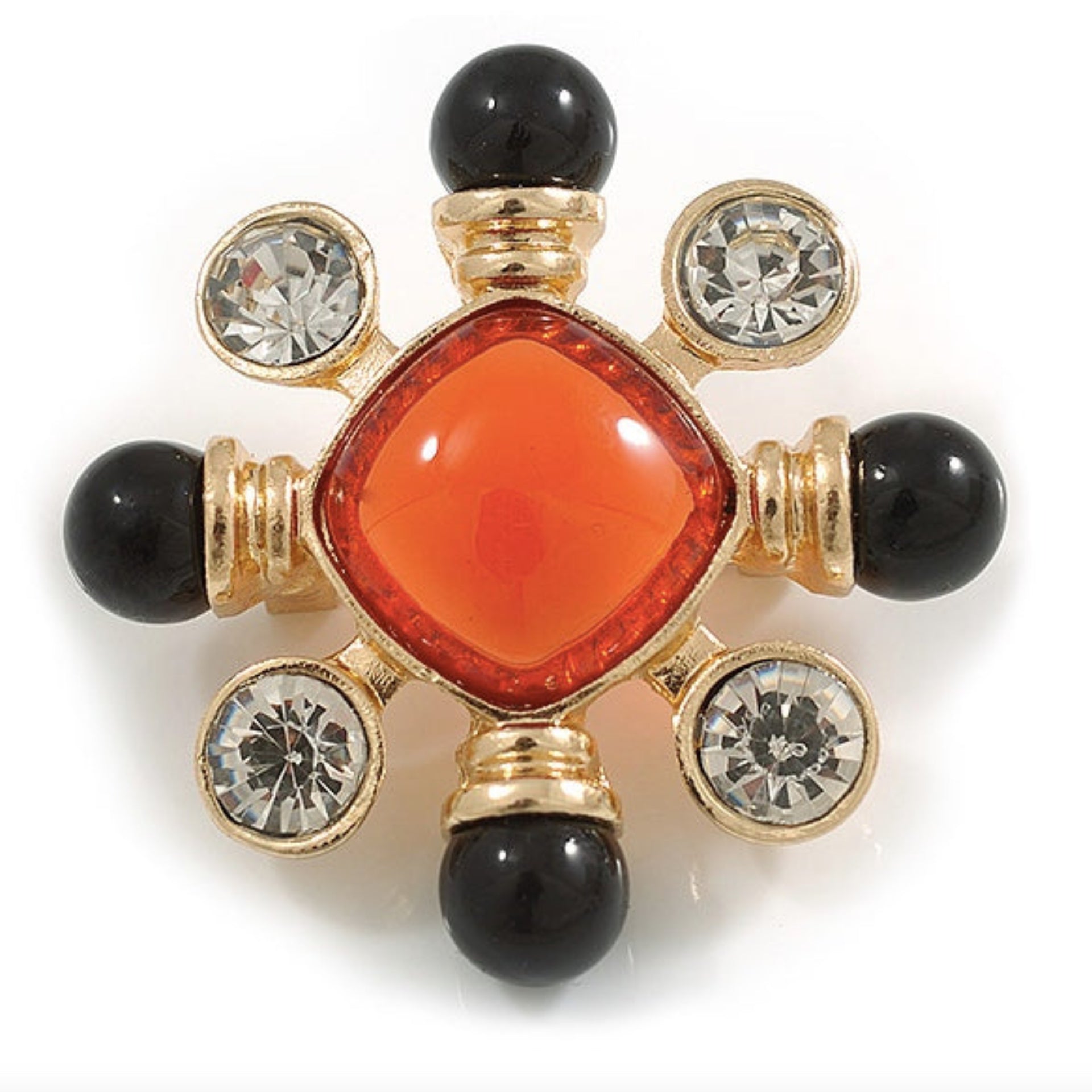 Vintage Inspired Beaded Cross Brooch - Red