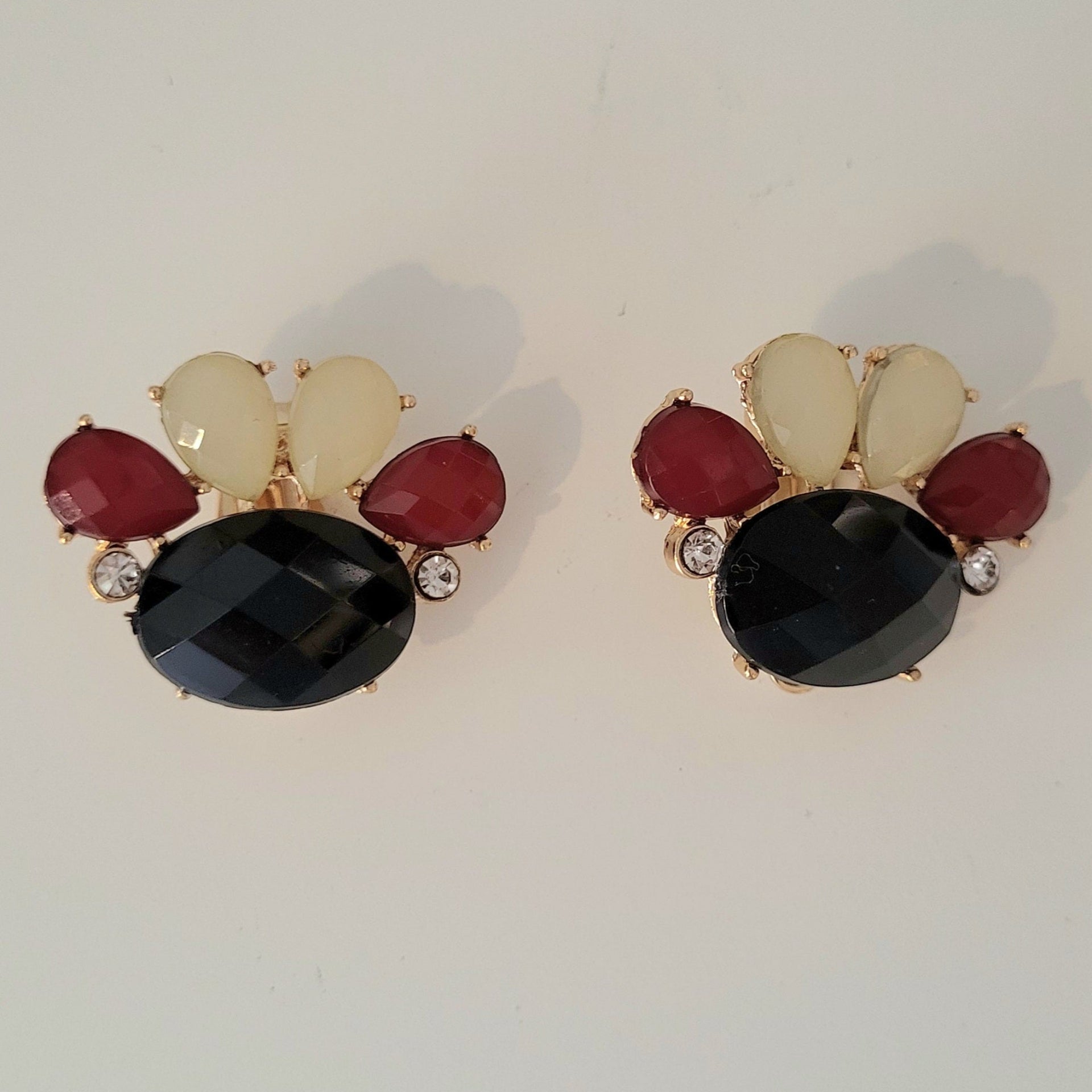 Vintage Inspired Cluster Clip-On Earrings - Colourful Stones