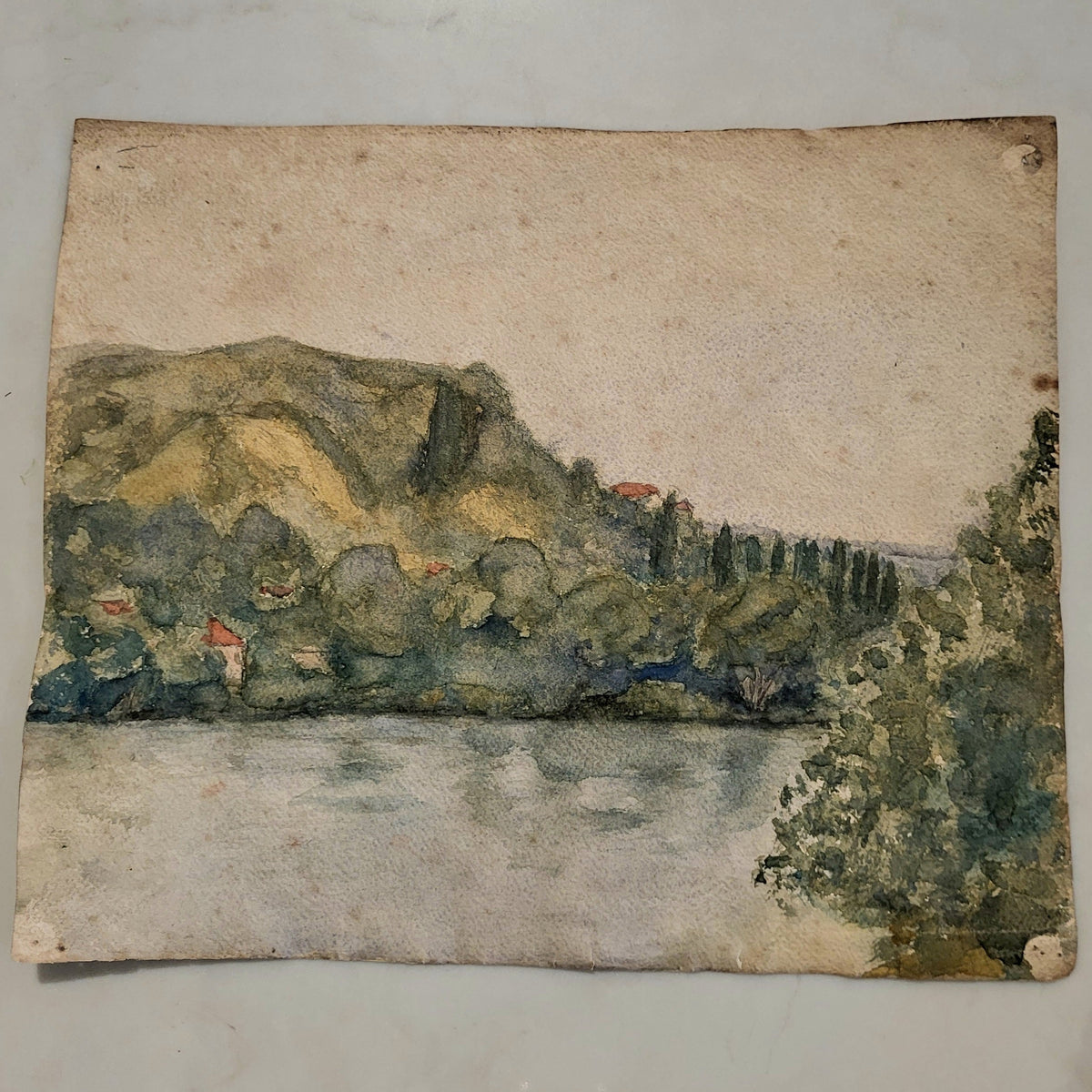 Vintage Landscape Watercolour on Paper - from Paris