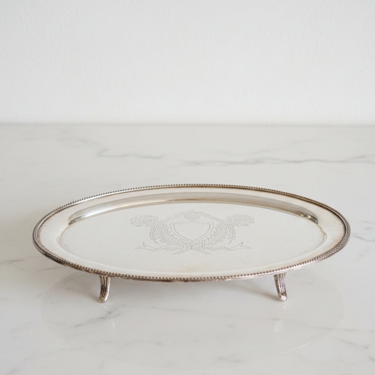 Vintage Laurel Wreath Silver Tray - from Paris