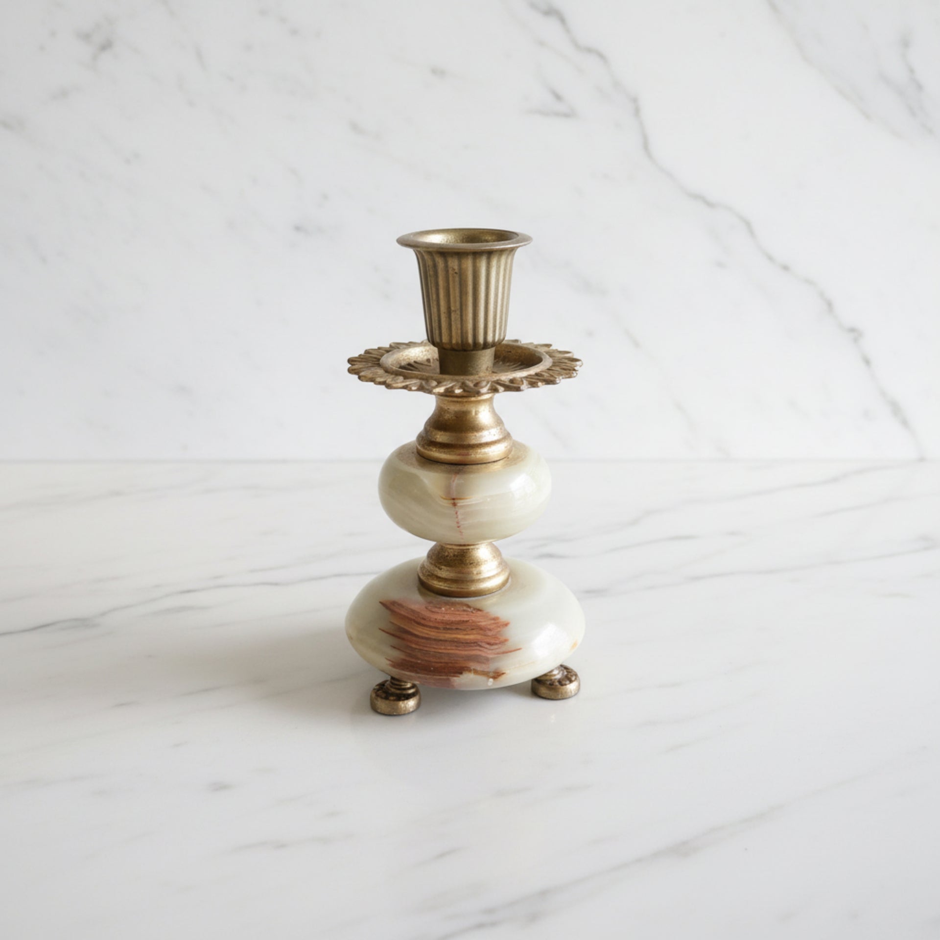 Vintage Onyx and Brass Candlestick - from Paris