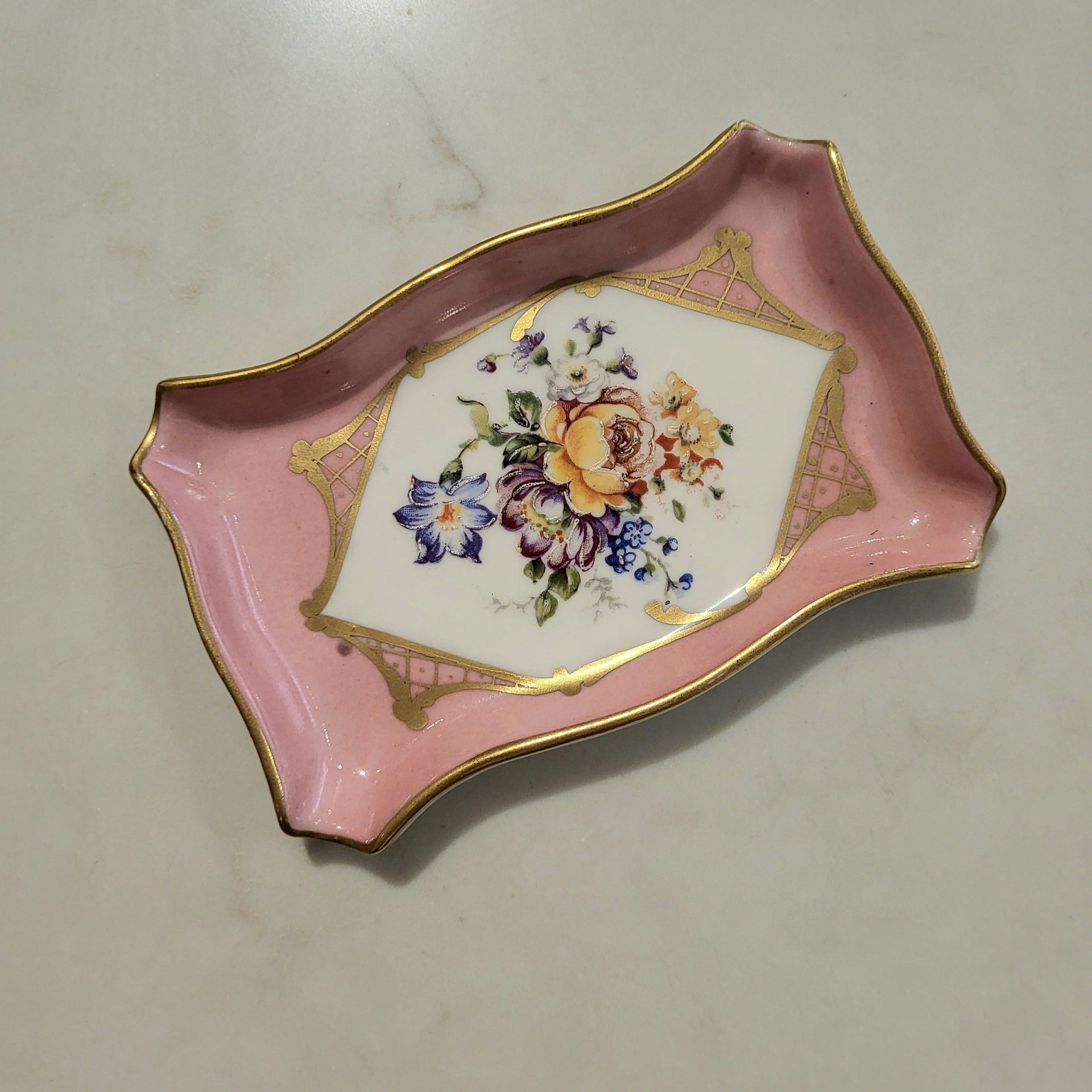 Vintage Pink Floral Trinket Tray - from Paris