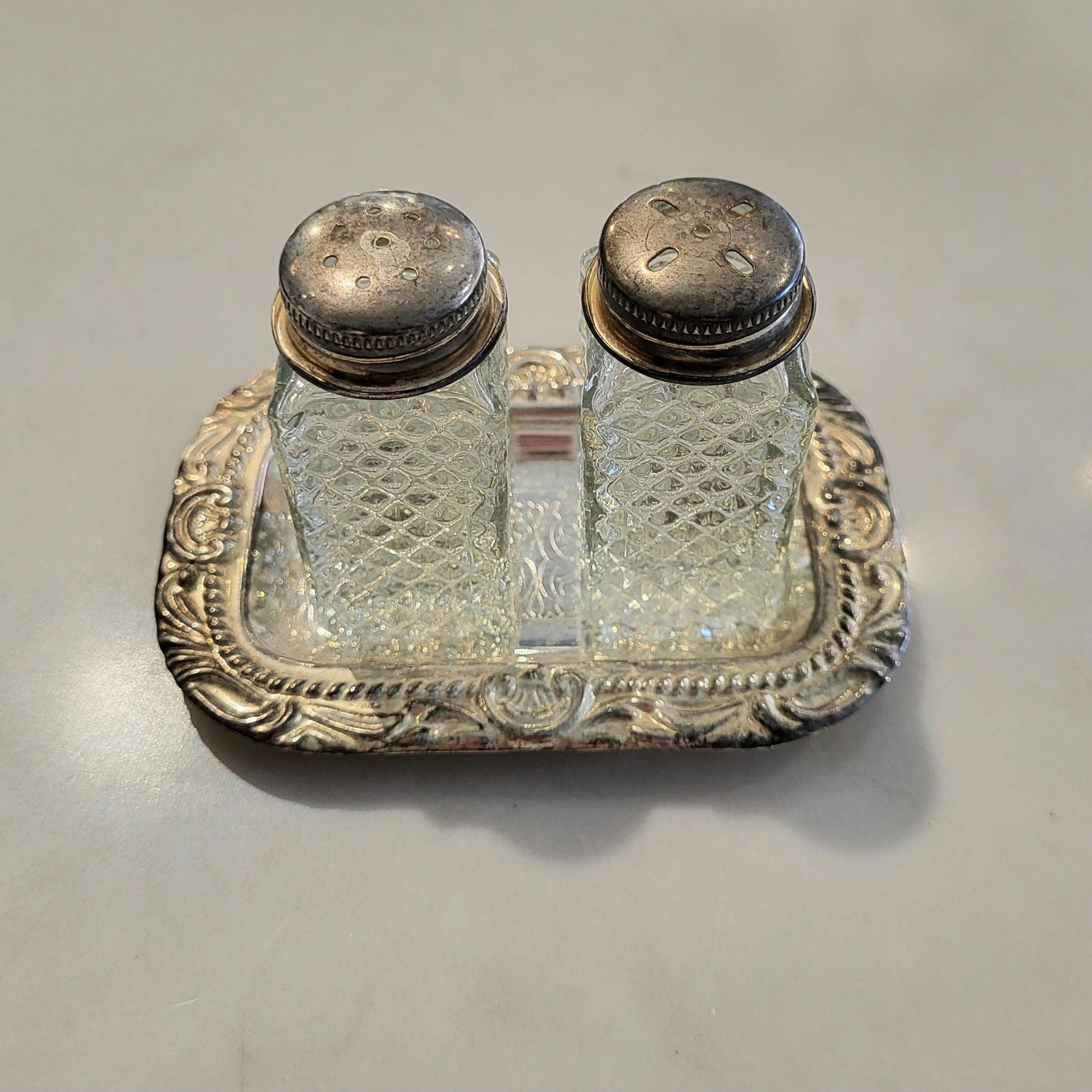 Vintage Salt and Pepper with Tray - from Paris