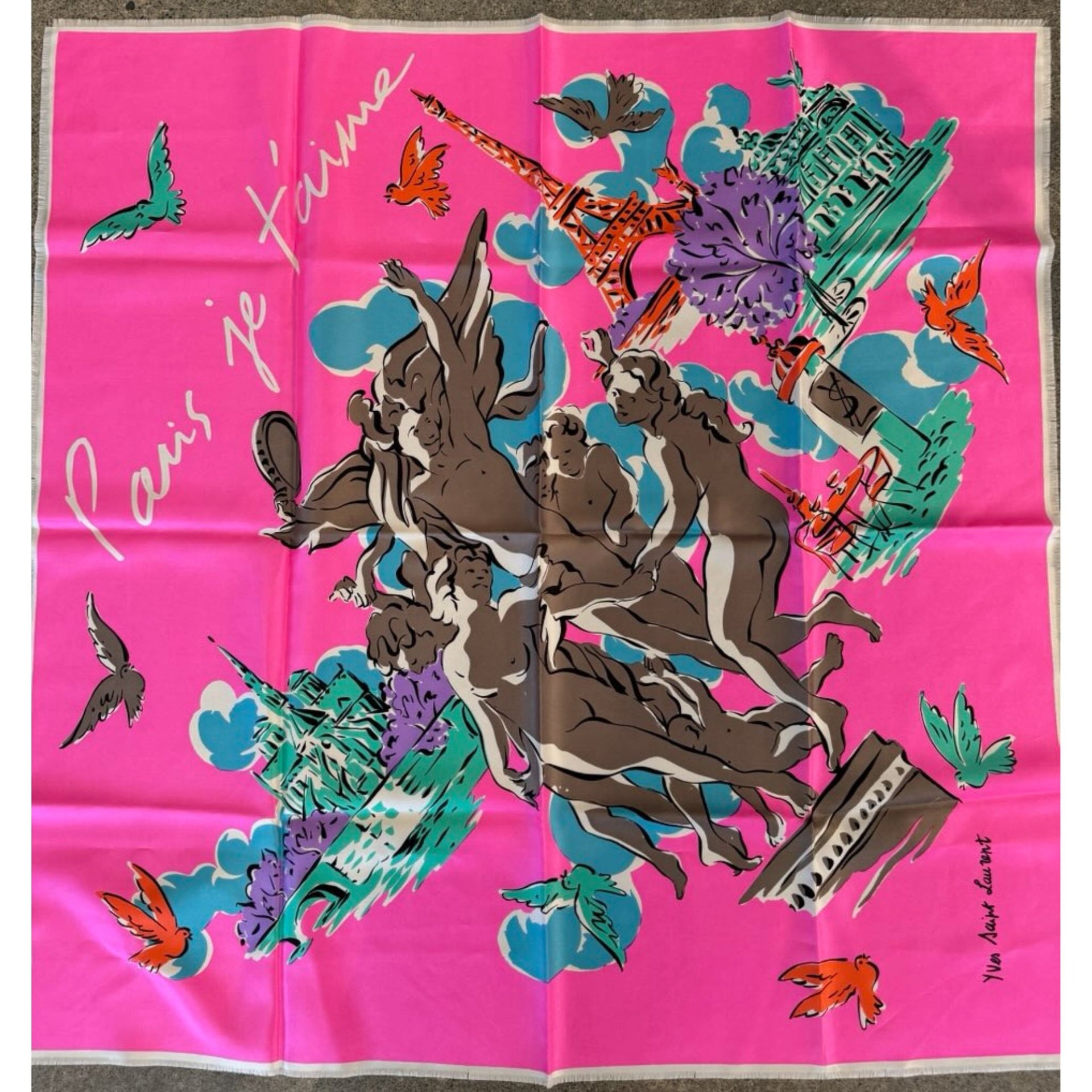 Vintage Silk Bright Pink YSL Scarf - from Paris