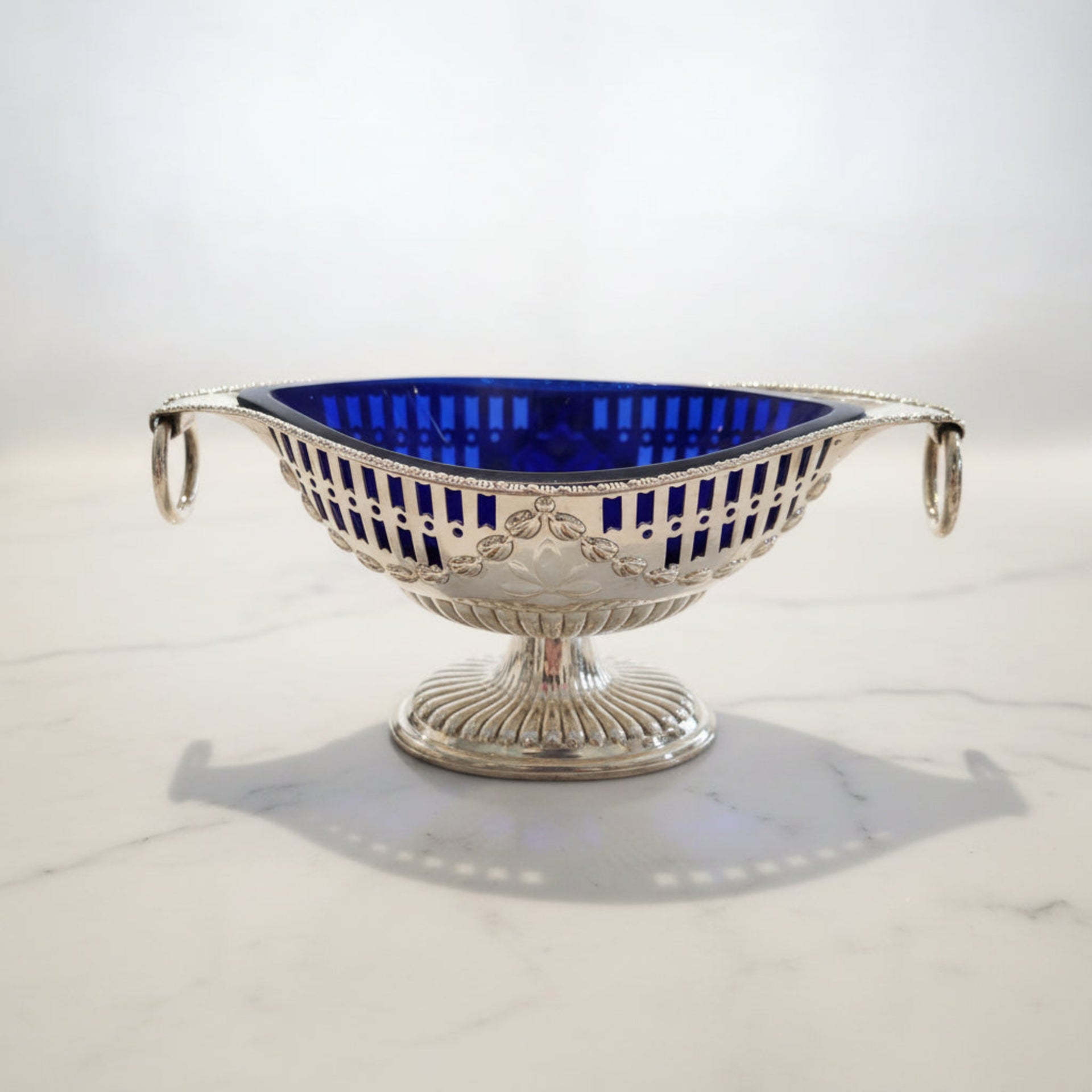Vintage Silver Plate and Cobalt Glass Condiment Dish - from Paris