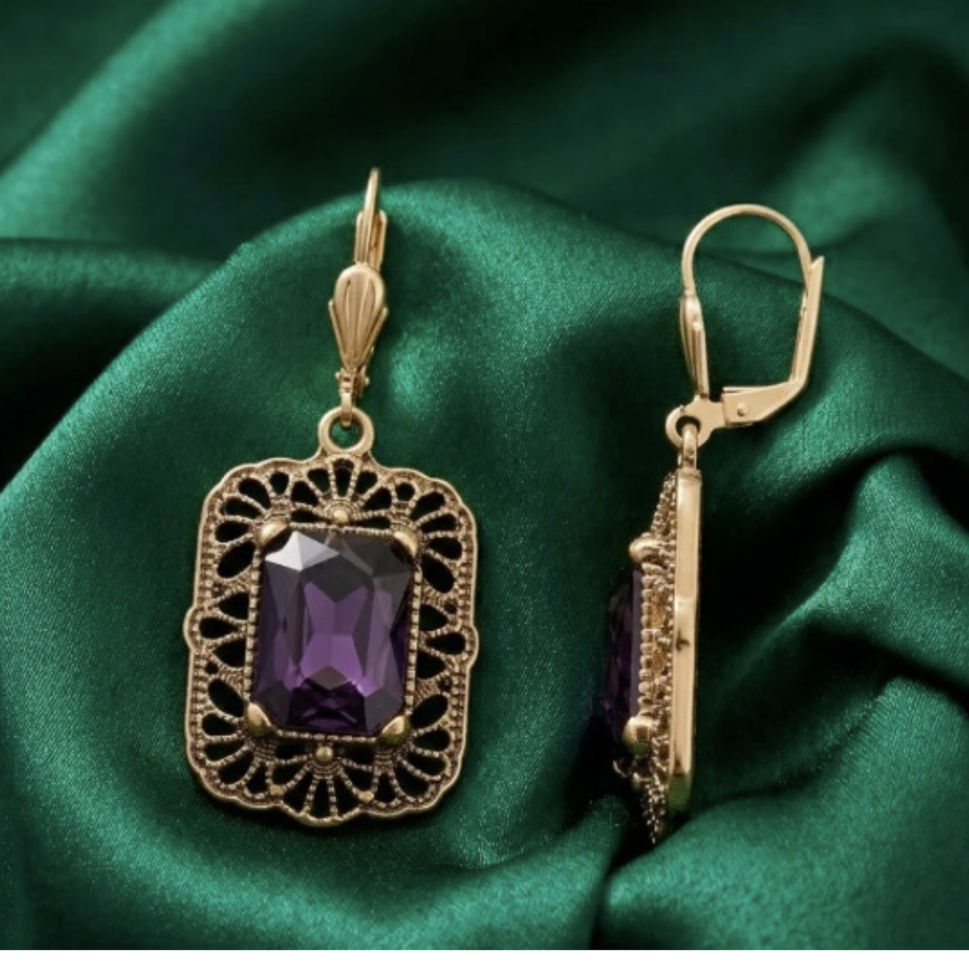 Brontë Filigree Crystal Drop Earrings - Amethyst