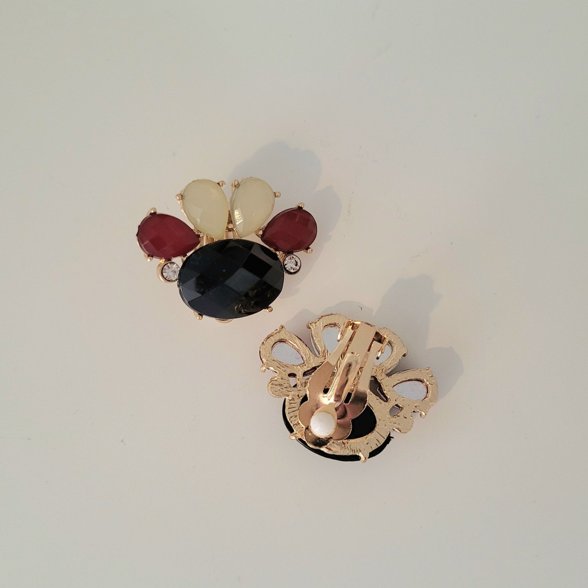 Vintage Inspired Cluster Clip-On Earrings - Colourful Stones