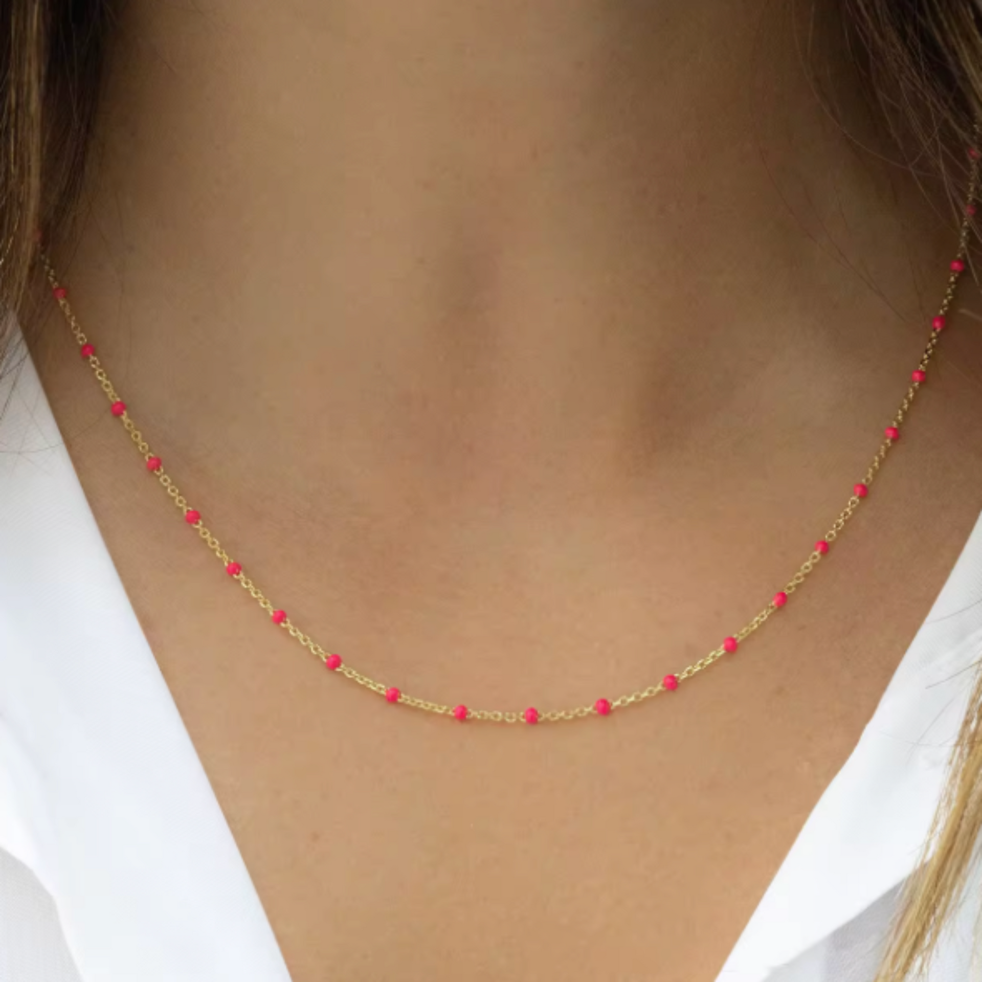 Waterproof Candy Chain Enamel Necklace - Pink