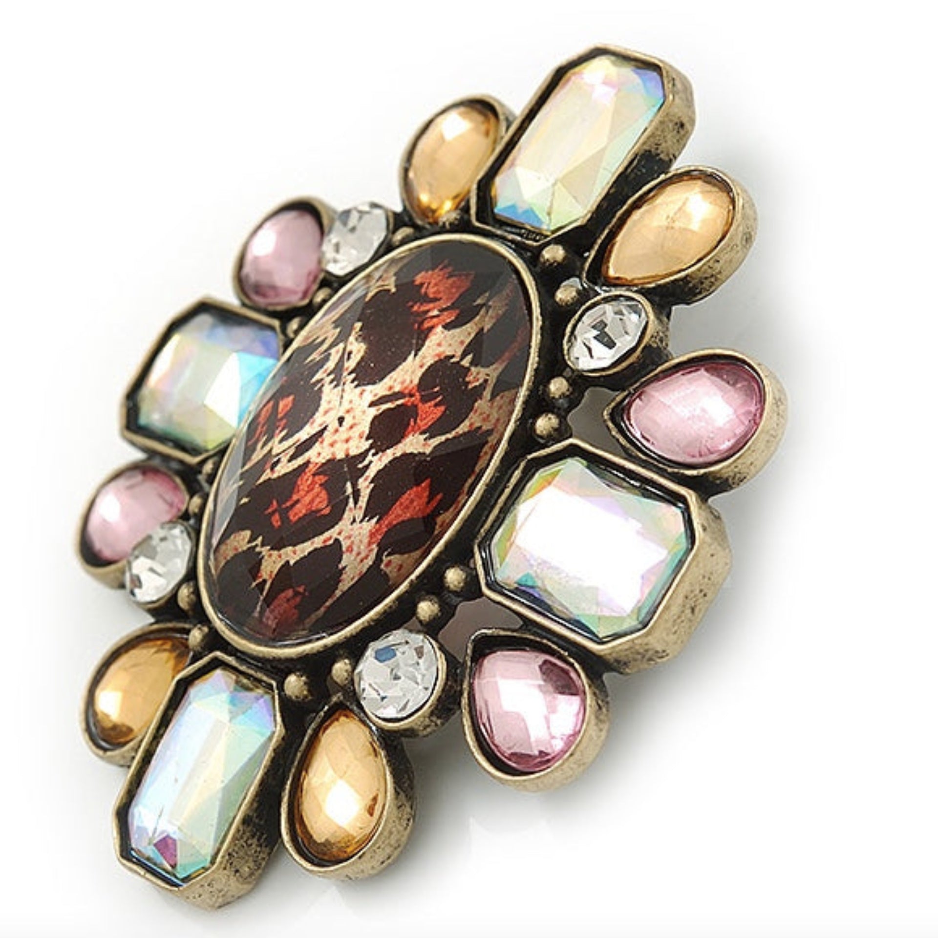 Vintage Inspired Animal Print Corsage Brooch - Antique Gold