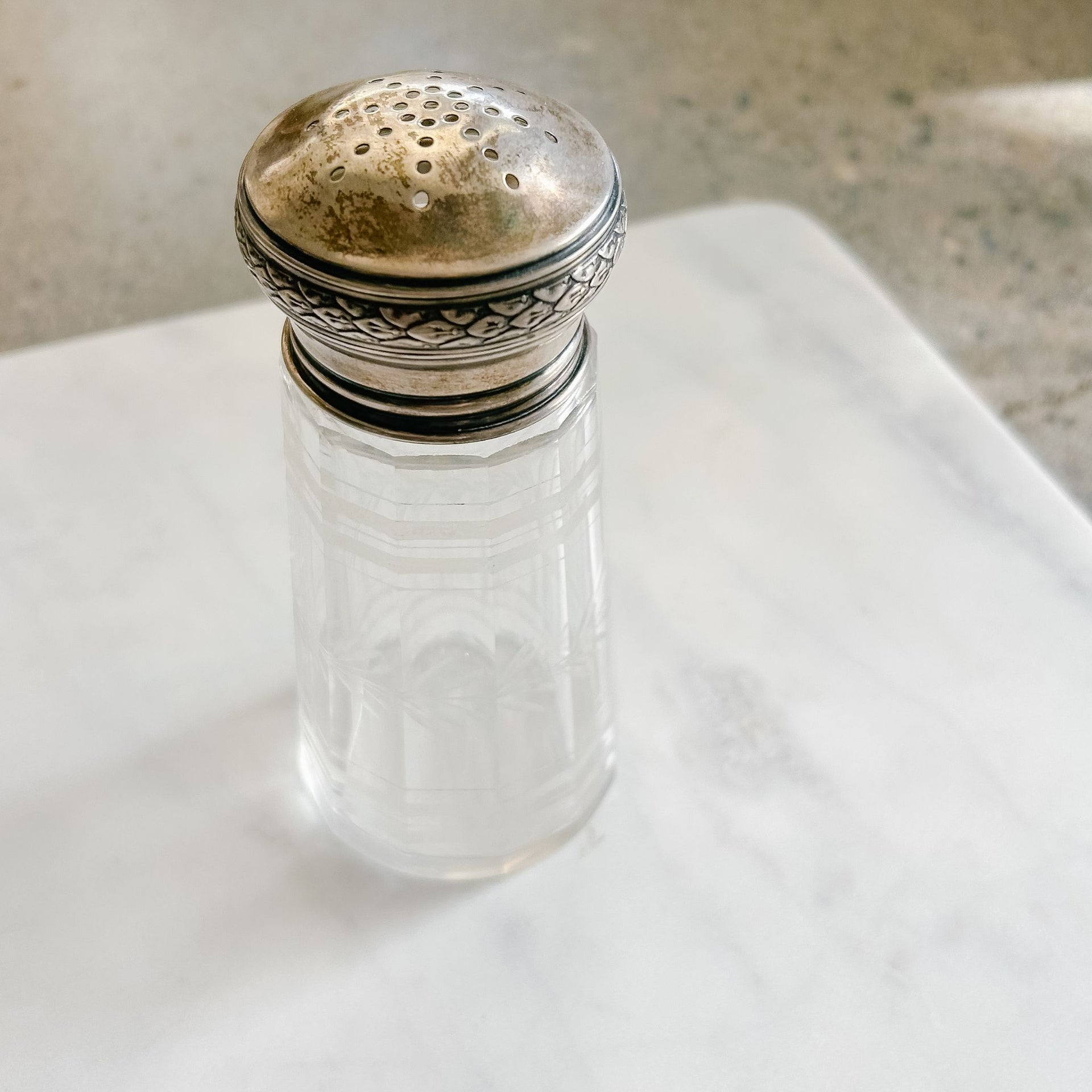 Silver Sugar Shaker with Etched Crystal - from Paris