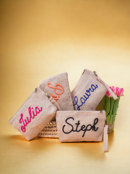 Amour/Bonjour Jute Makeup Bag