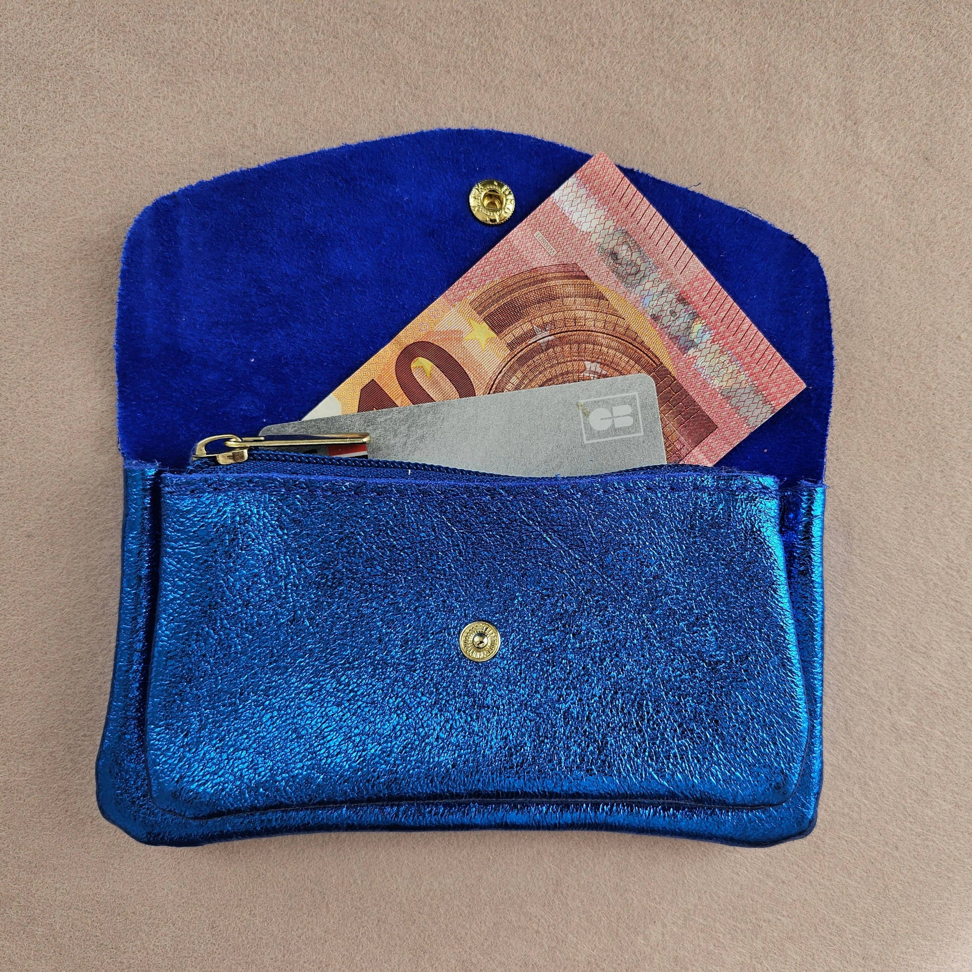 Royal Marais Kangaroo Double Pocket Leather Wallet - Nude