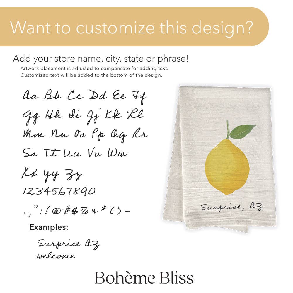 Boheme Bliss - Lemon - Cotton Tea Towel: 19" x 28" (with loop)