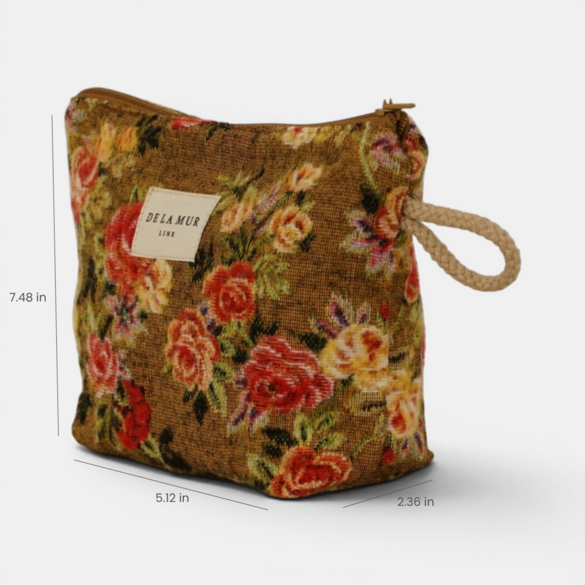 Esme Floral Jacquard Small Makeup Bag – Mustard & Red