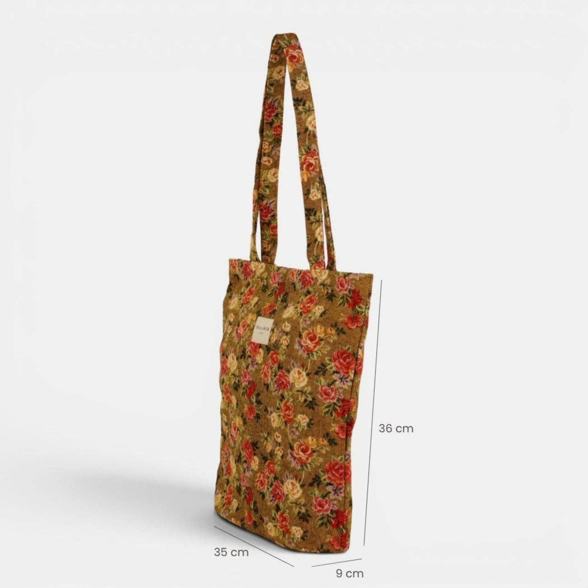 Esme Floral Jacquard Medium Zippered Tote Bag – Mustard & Red