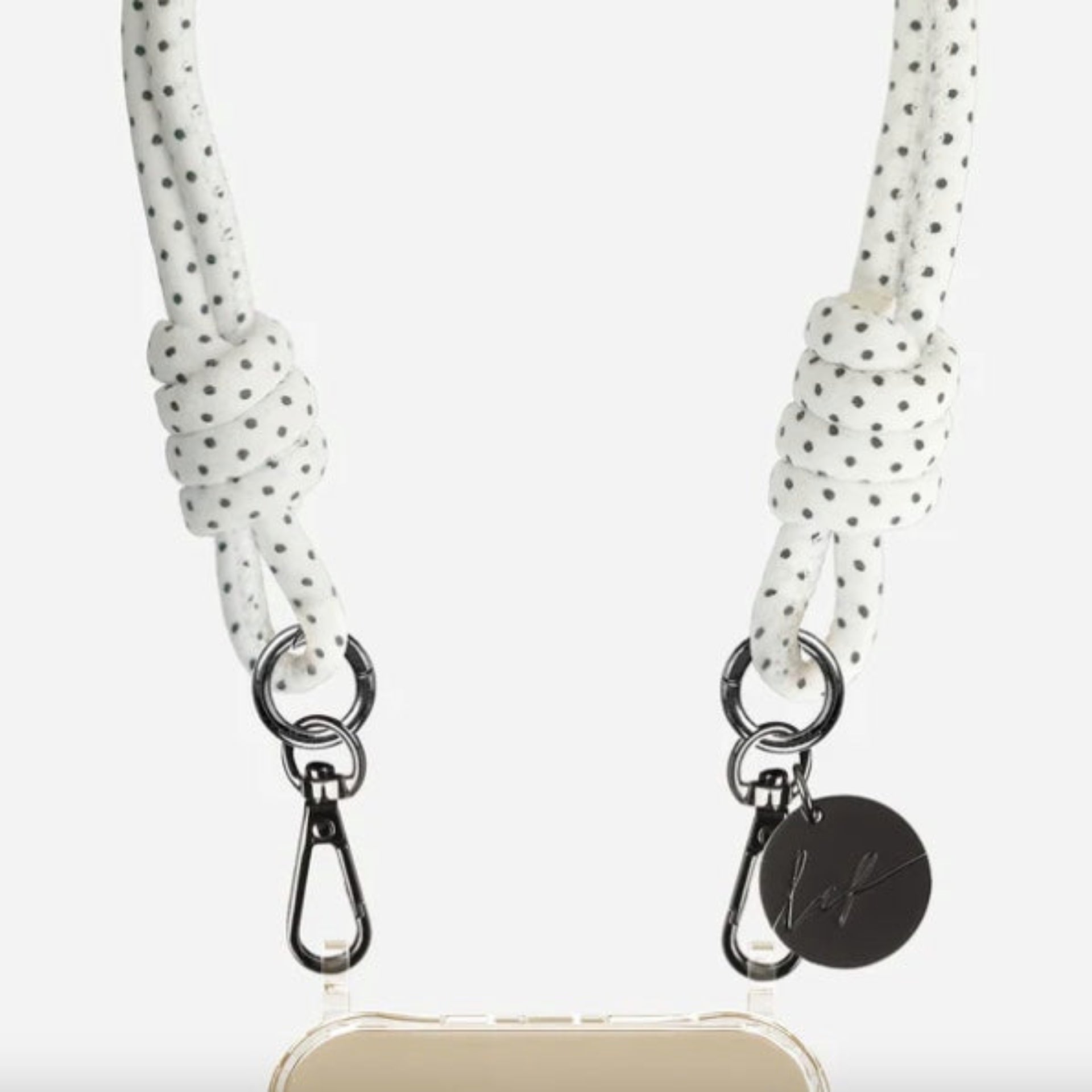La Coque Francaise Nolan Short Phone Chain - White w/ Black Polka Dot