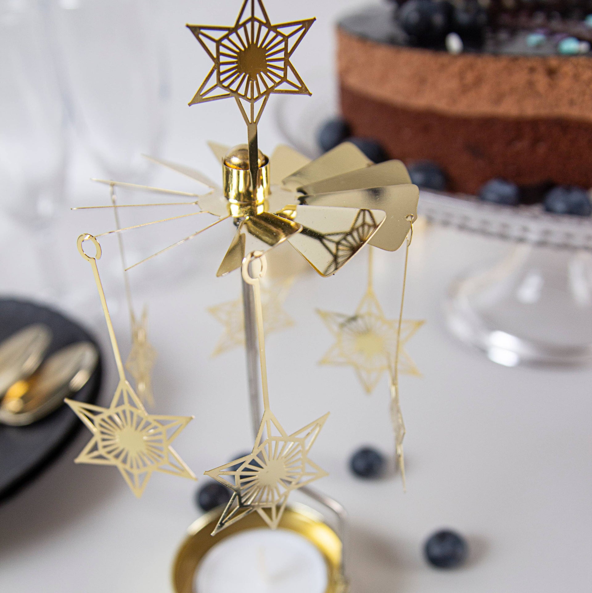 Art Deco Star Rotary Candleholder - Gold