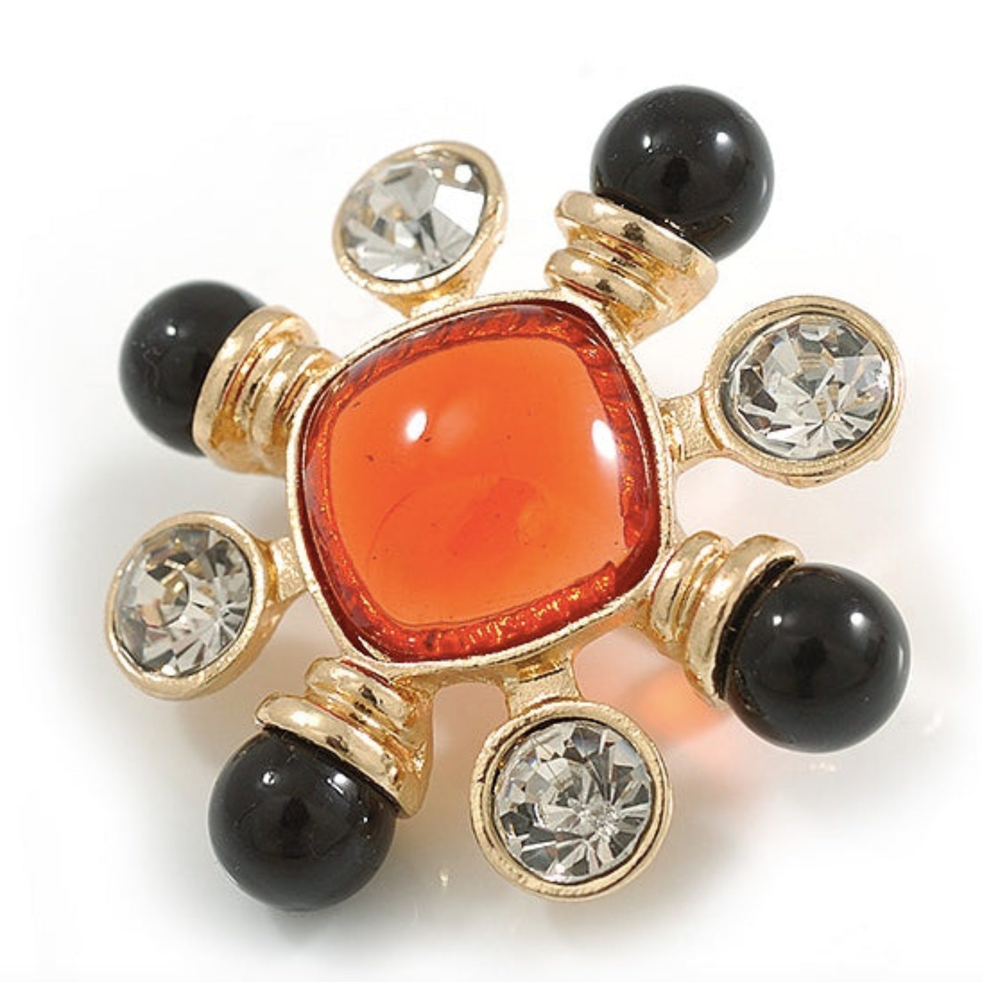 Vintage Inspired Beaded Cross Brooch - Red