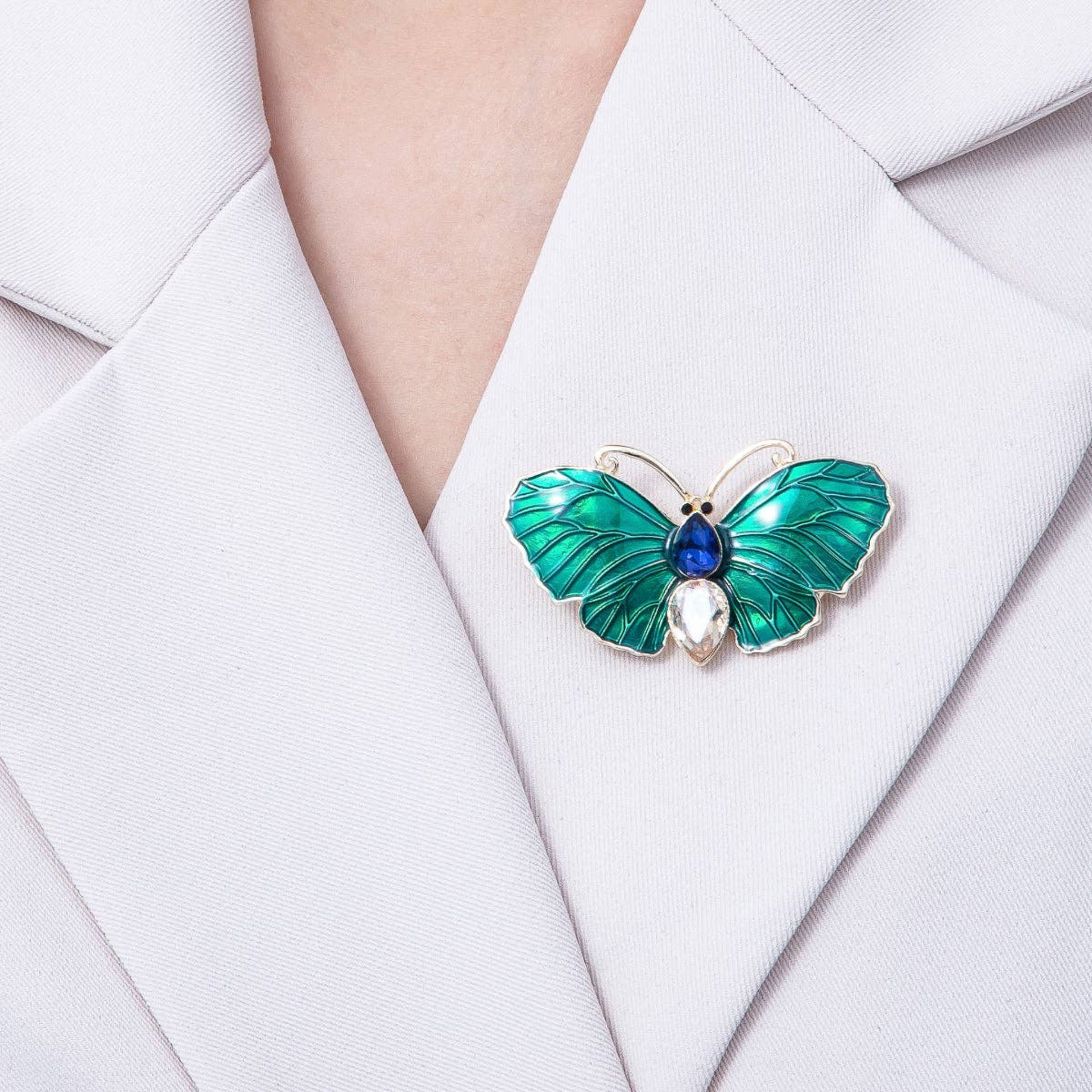 Green Butterfly Insect Pin Brooch - Gold