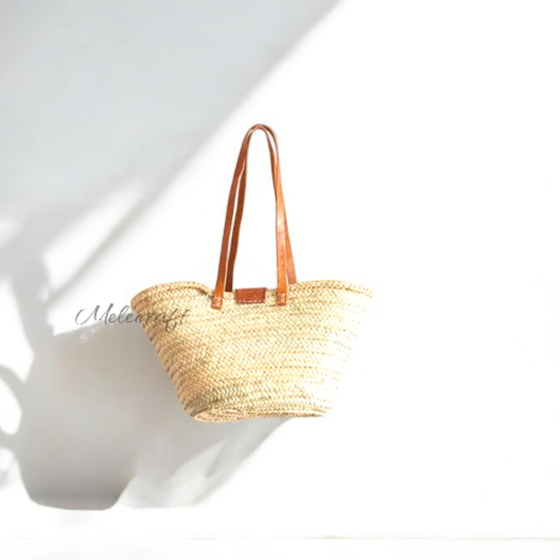 French Market Basket with Leather Handles and Flap