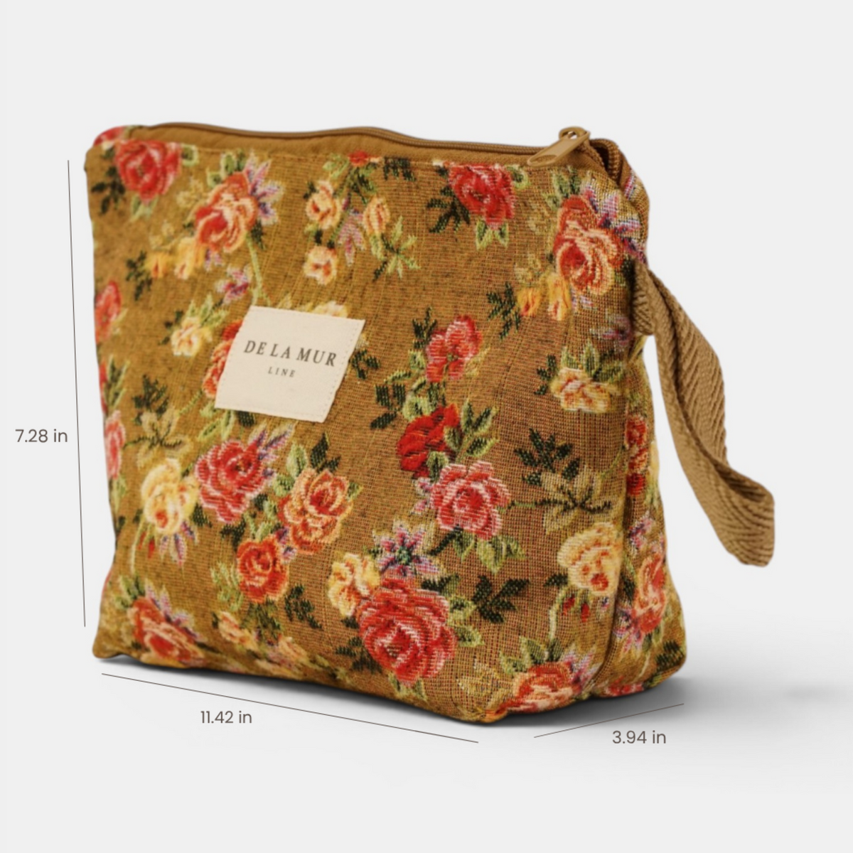 Esme Floral Jacquard Large Makeup Bag – Mustard & Red