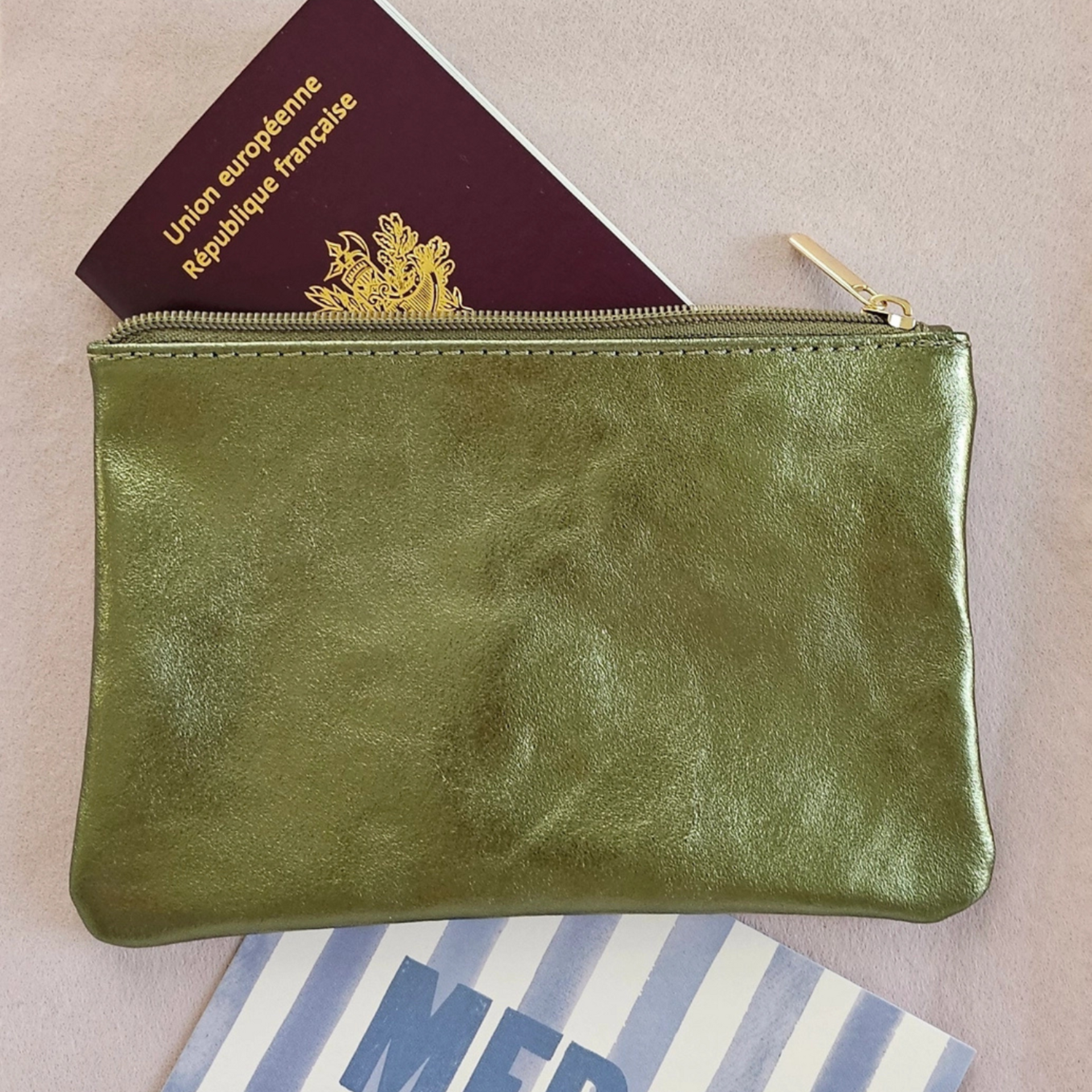 Royal Marais Leather Pouch with Zip - Taupe
