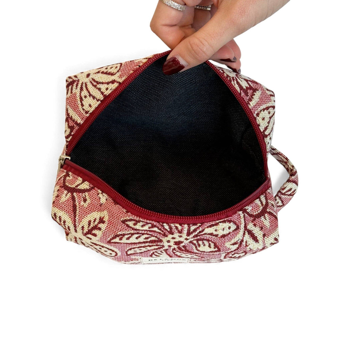 Came Floral Jacquard Squared Makeup Bag – Ecru & Pink