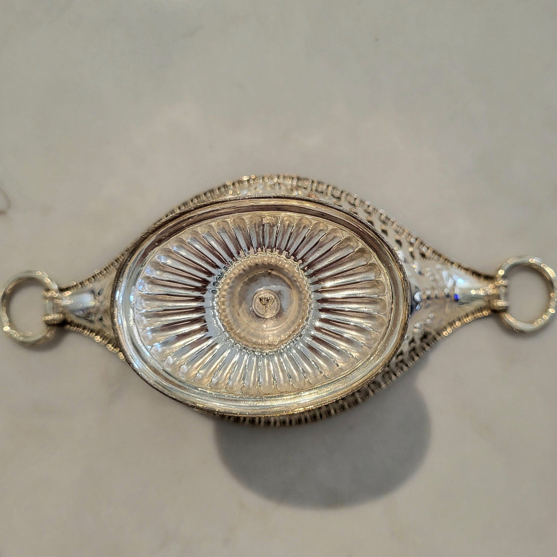 Vintage Silver Plate and Cobalt Glass Condiment Dish - from Paris