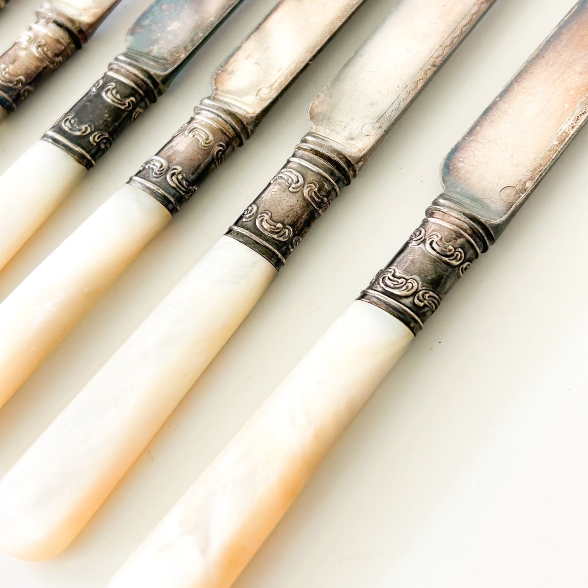Antique Mother of Pearl Spreader Knife Set - from Paris