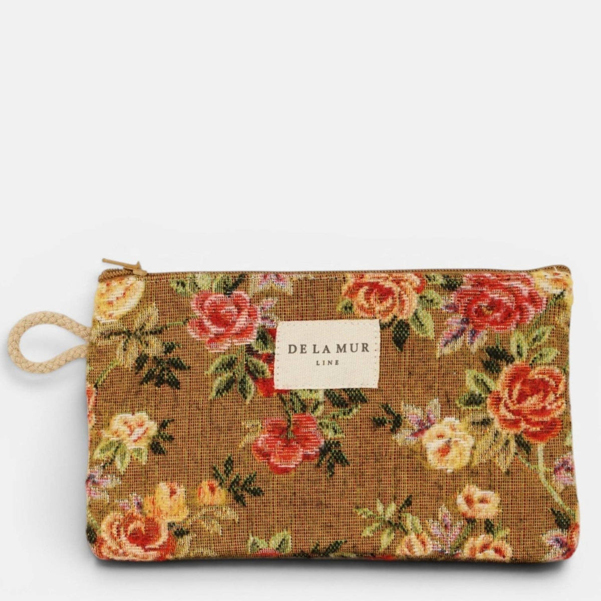 Esme Floral Jacquard Small Makeup Coin Purse – Mustard & Red