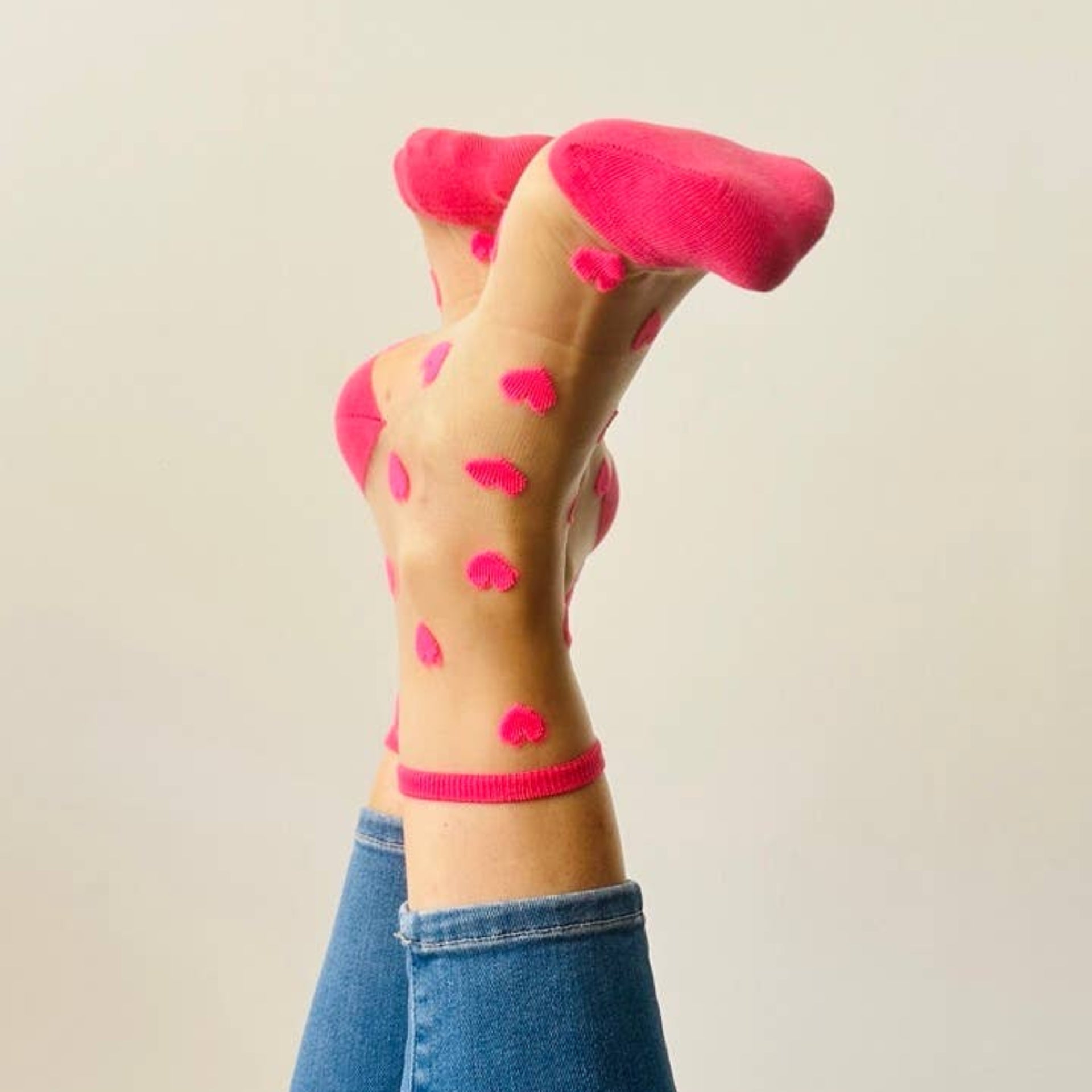 Sockette Transparent Socks - Pink Hearts