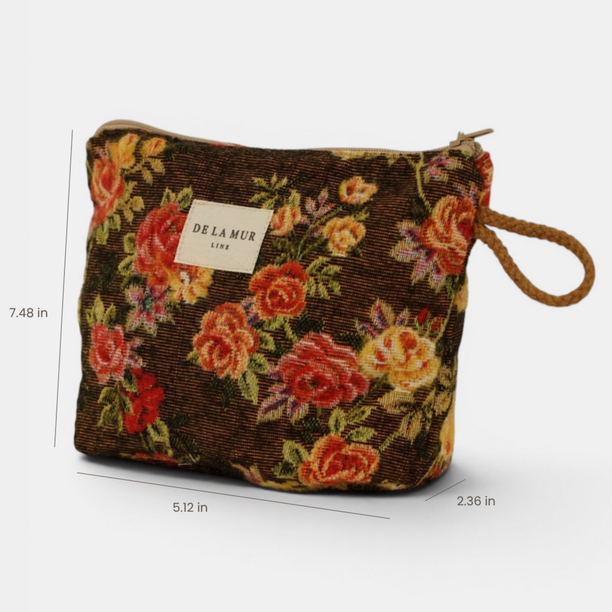 Pepi Floral Jacquard Small Makeup Bag – Brown & Red