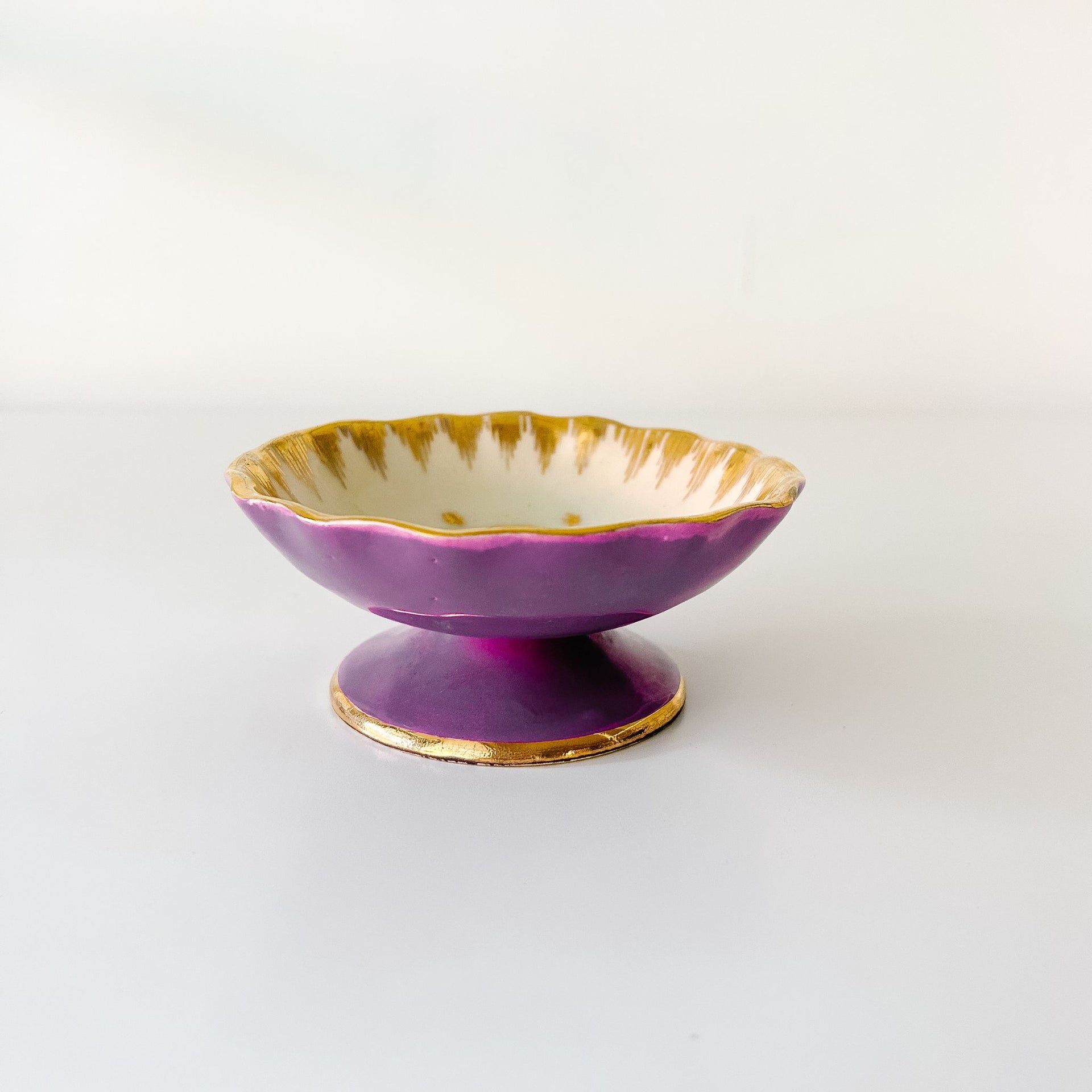 Colored Pedestal China Dish from Paris