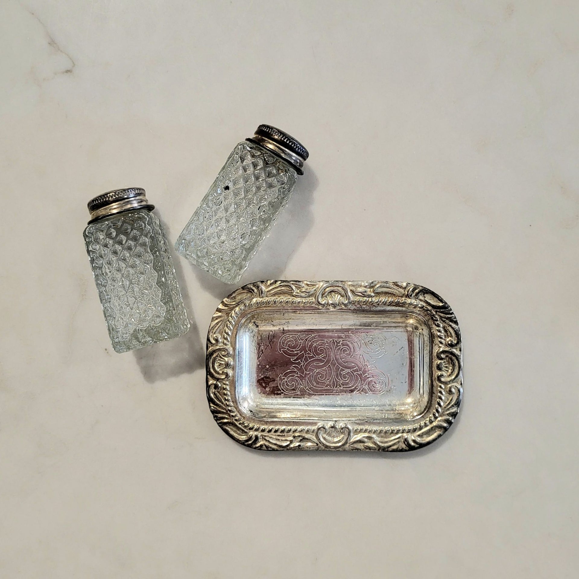 Vintage Salt and Pepper with Tray - from Paris