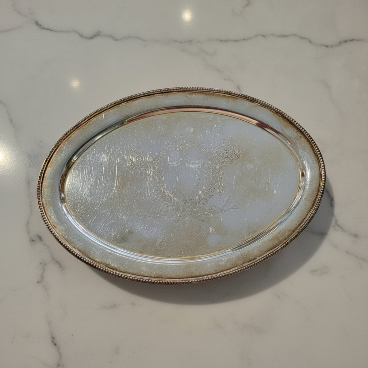 Vintage Laurel Wreath Silver Tray - from Paris