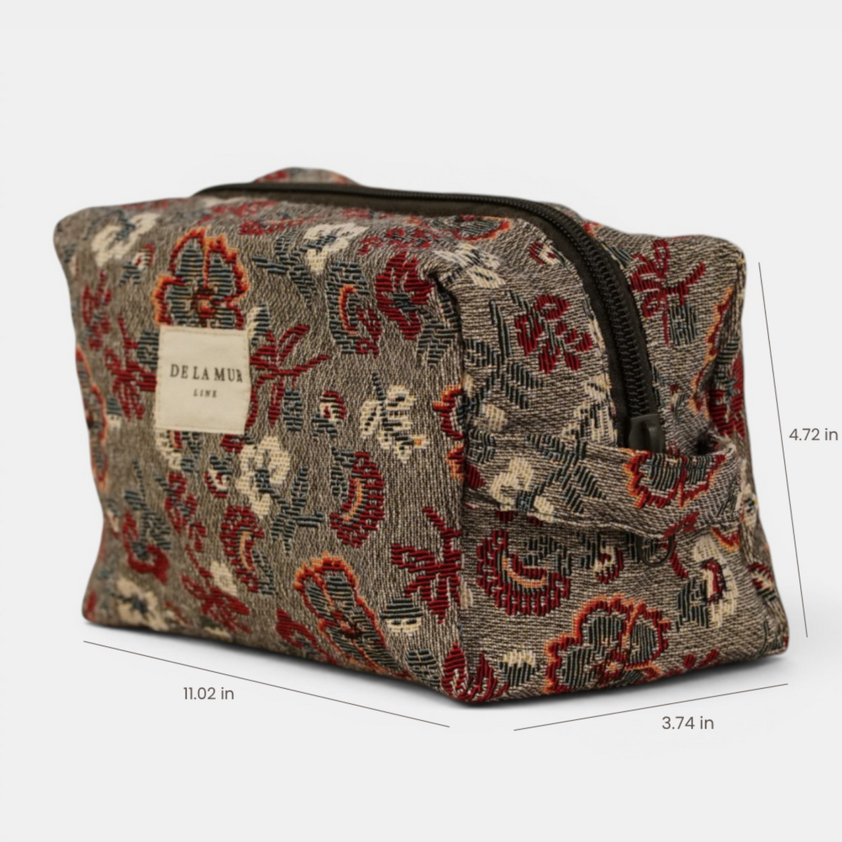 Nira Floral Jacquard Squared Makeup Bag – Burgundy & Gray