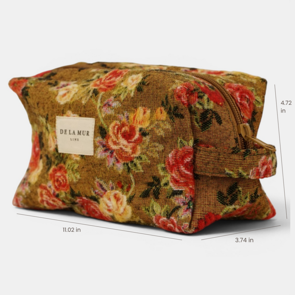 Esme Floral Jacquard Squared Makeup Bag – Mustard & Red