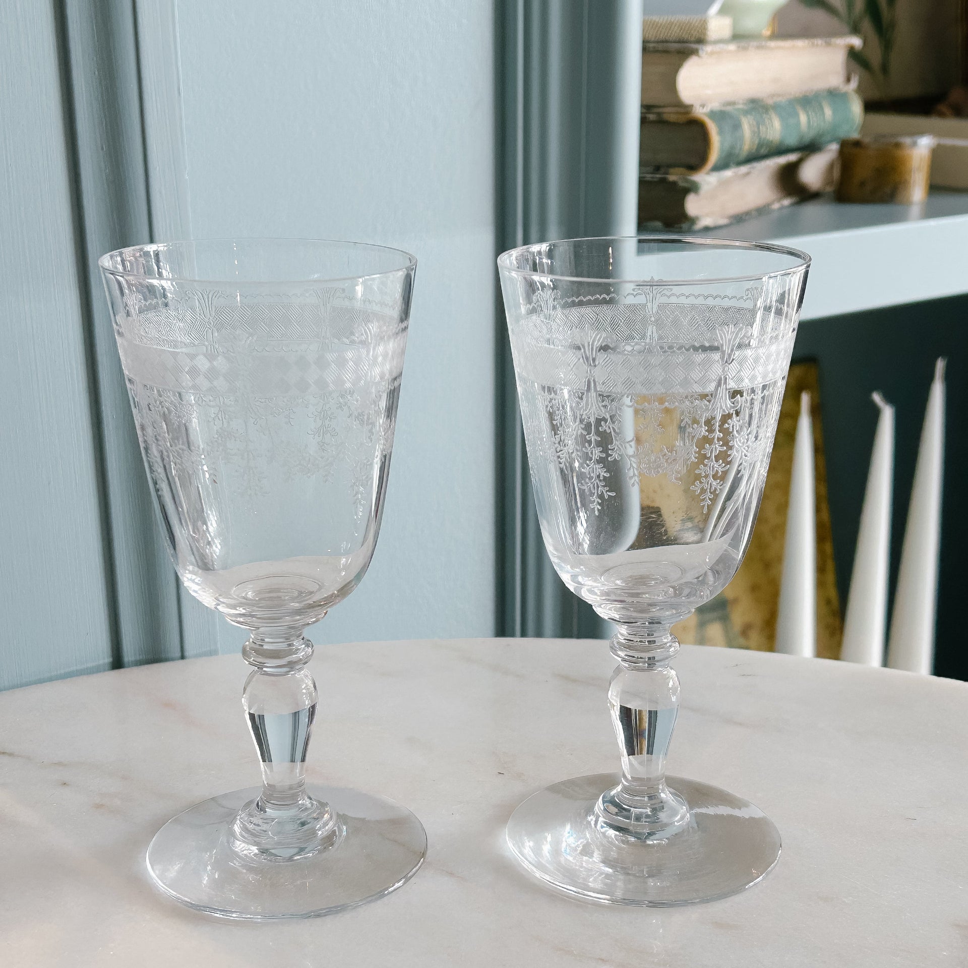 Vintage Etched Wine Glasses - From Paris