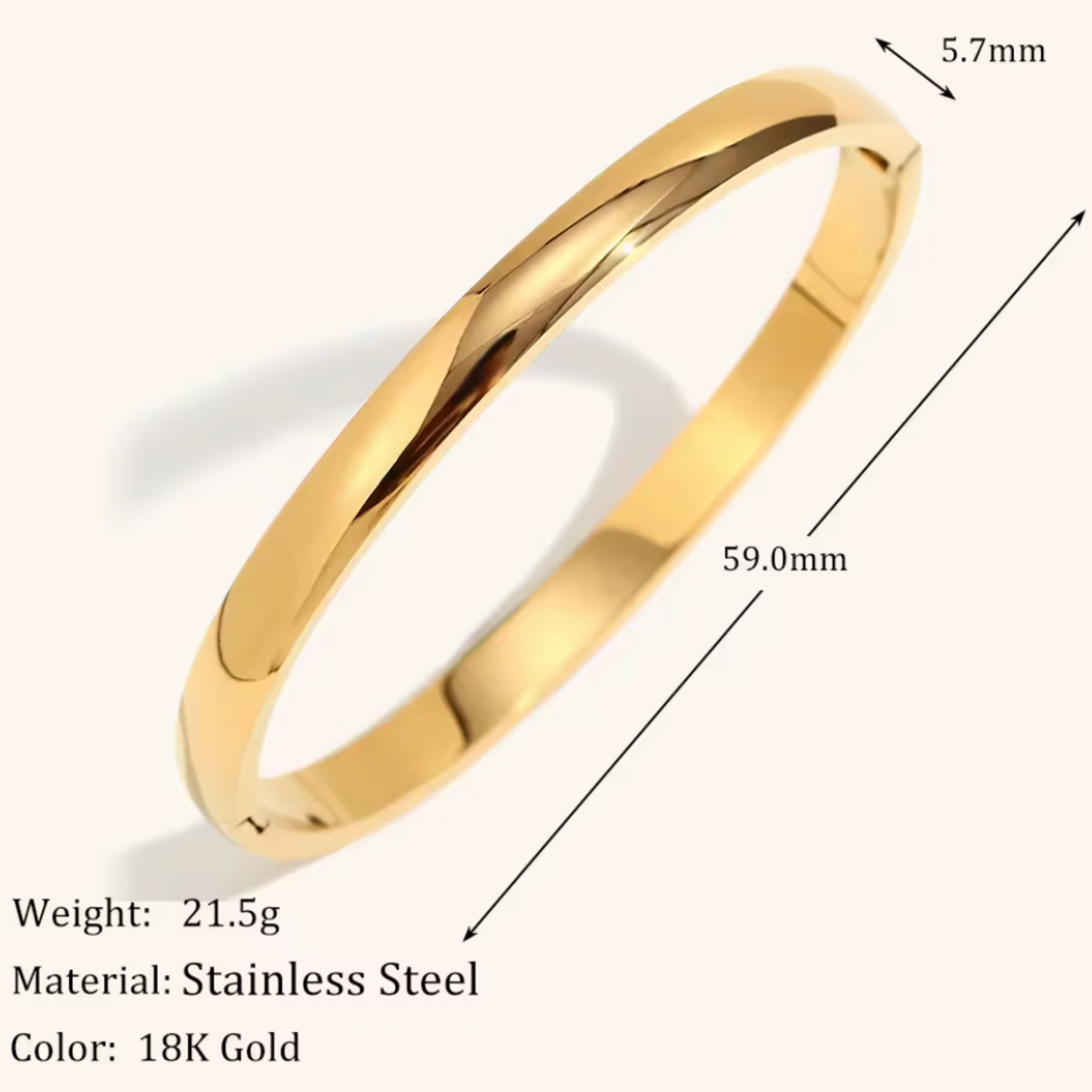 Sofia Waterproof Hinge Gold Bangle - Wide