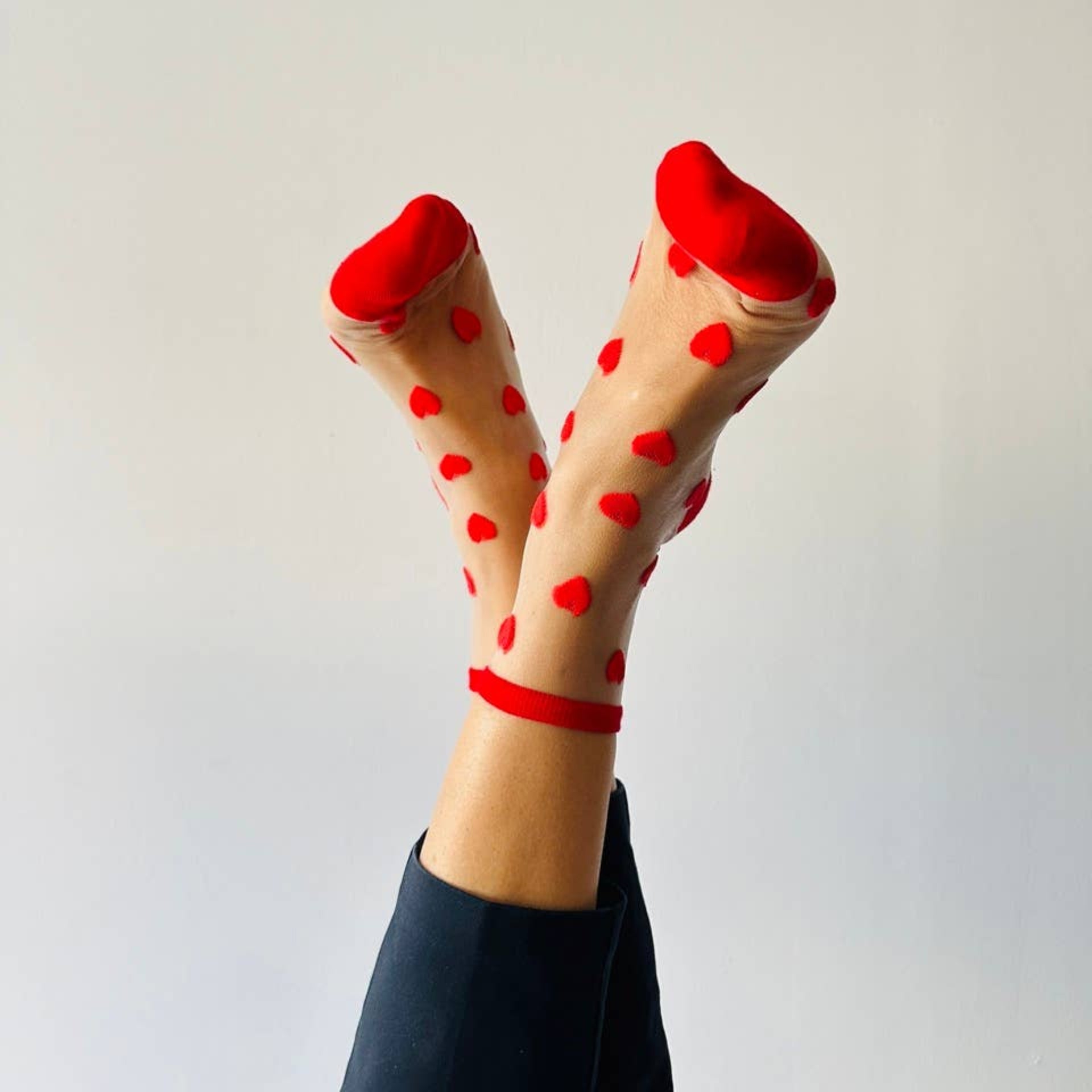 Sockette Transparent Socks - Red Hearts