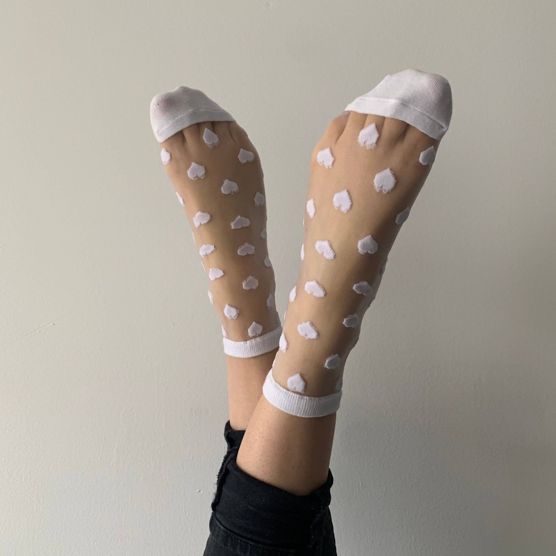 Sockette Transparent Socks - White Hearts